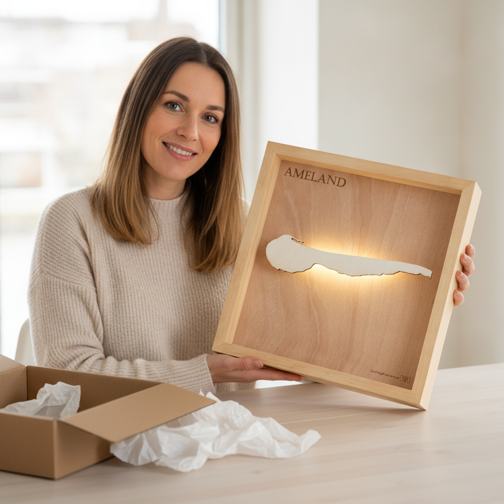 AMELAND LED LIGHT WOODEN WALL MAP - Version S