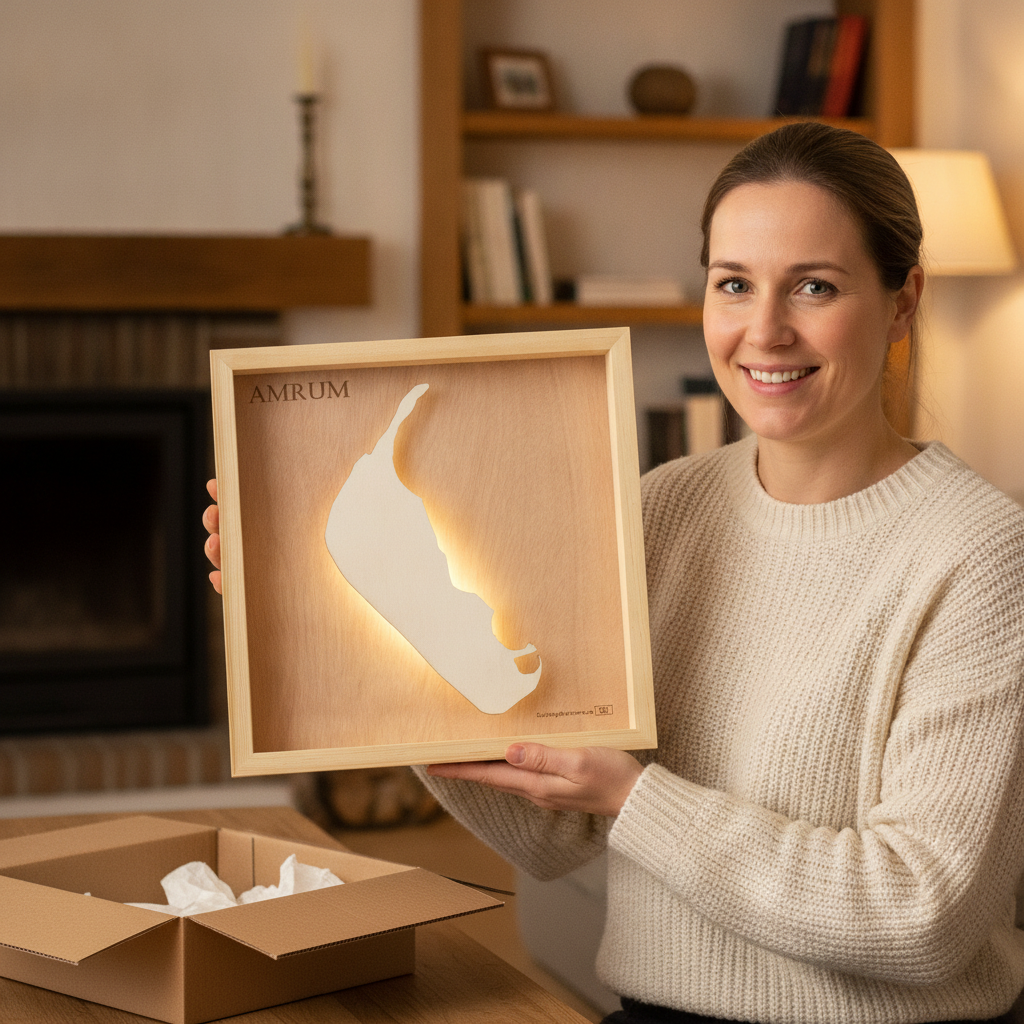 AMRUM LED LIGHT WOODEN WALL MAP - Version S