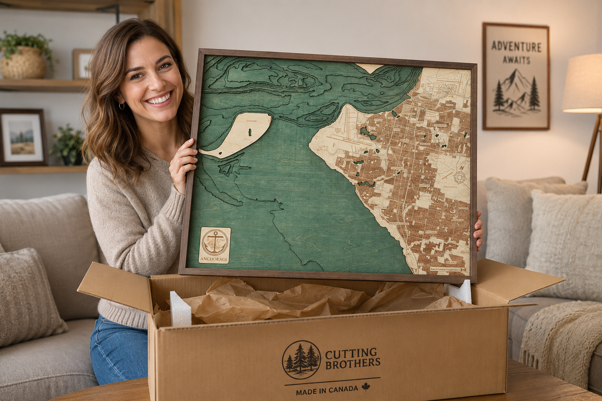 ANCHORAGE 3D WOODEN WALL MAP - Version L