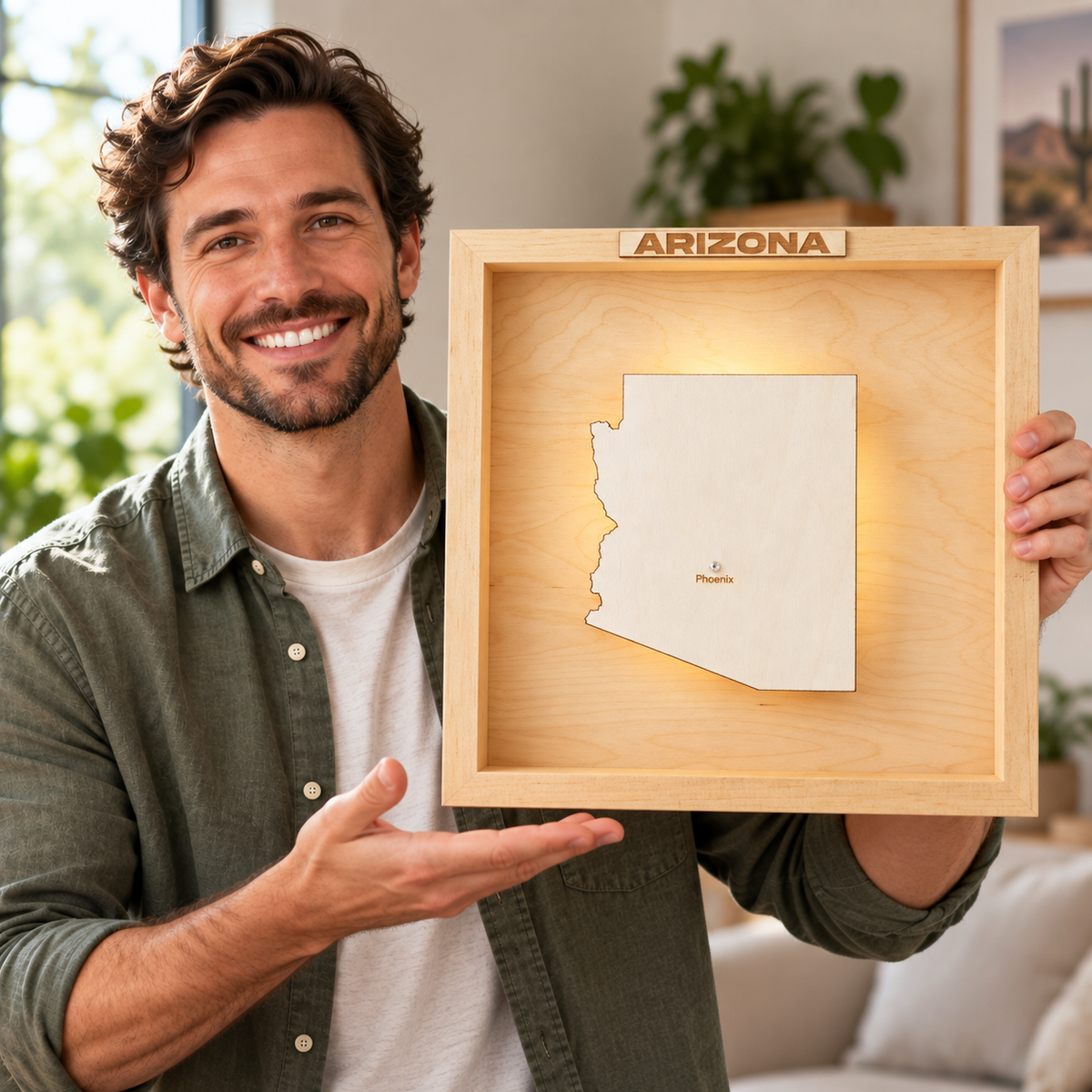 ARIZONA LED LIGHT WOODEN WALL MAP - Version S