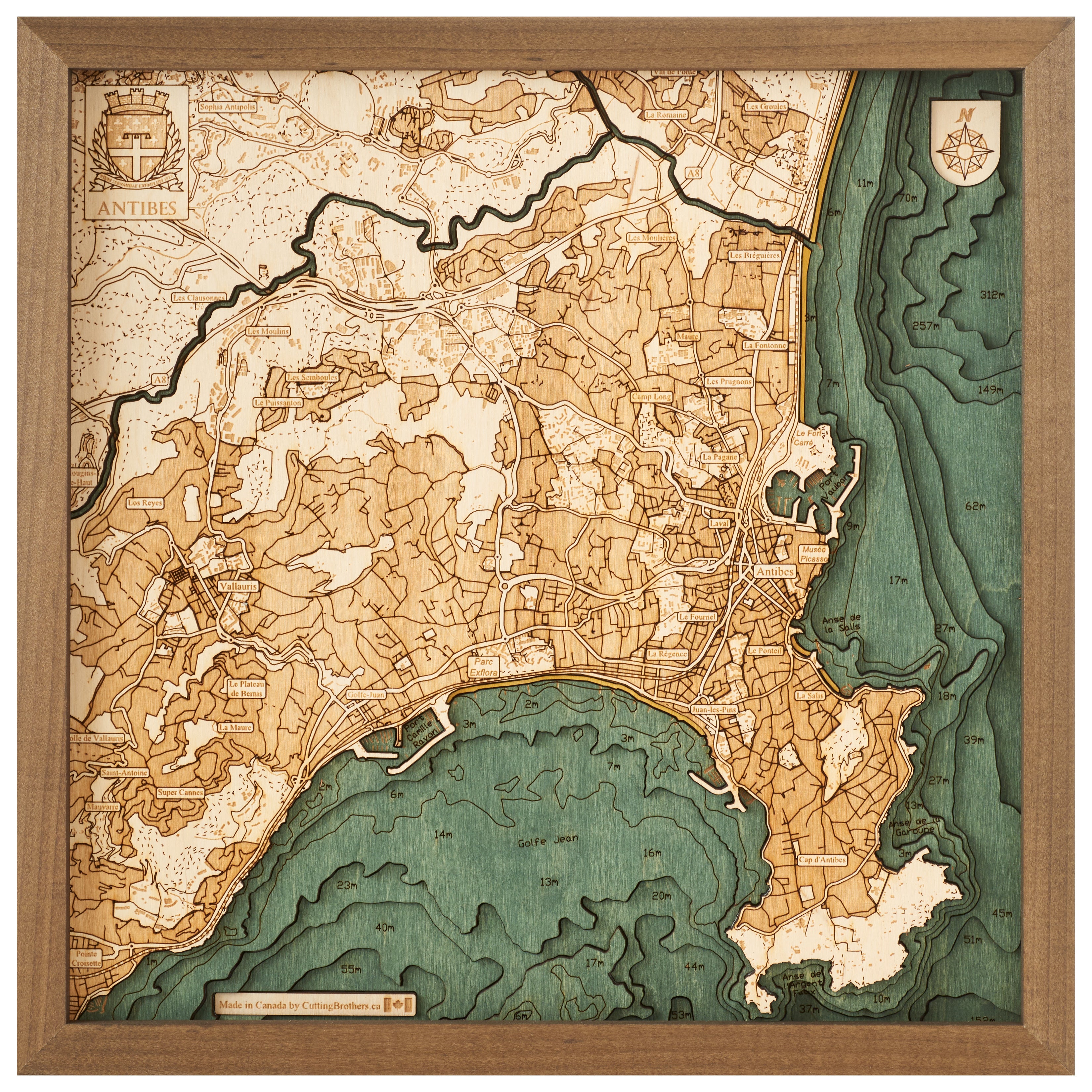 ANTIBES - 3D WOODEN WALL MAP - Version S