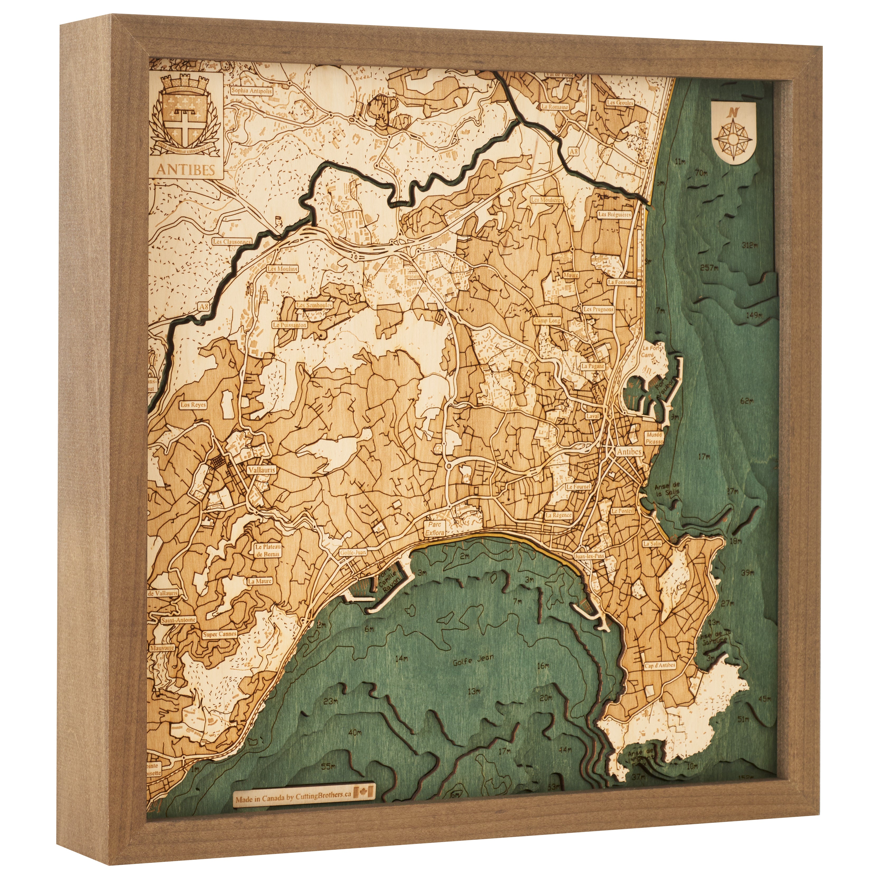 ANTIBES - 3D WOODEN WALL MAP - Version S