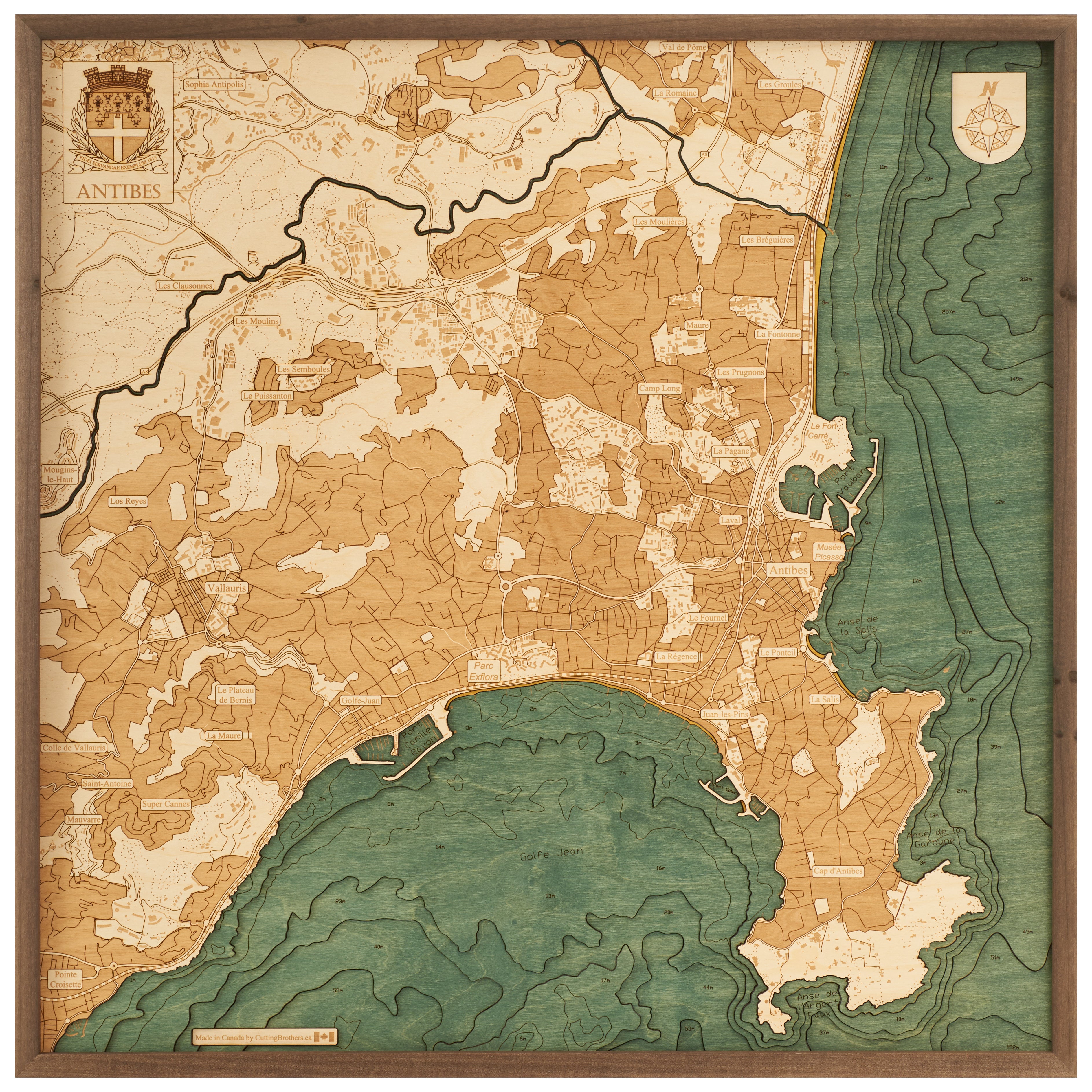 ANTIBES - 3D WOODEN WALL MAP - Version L