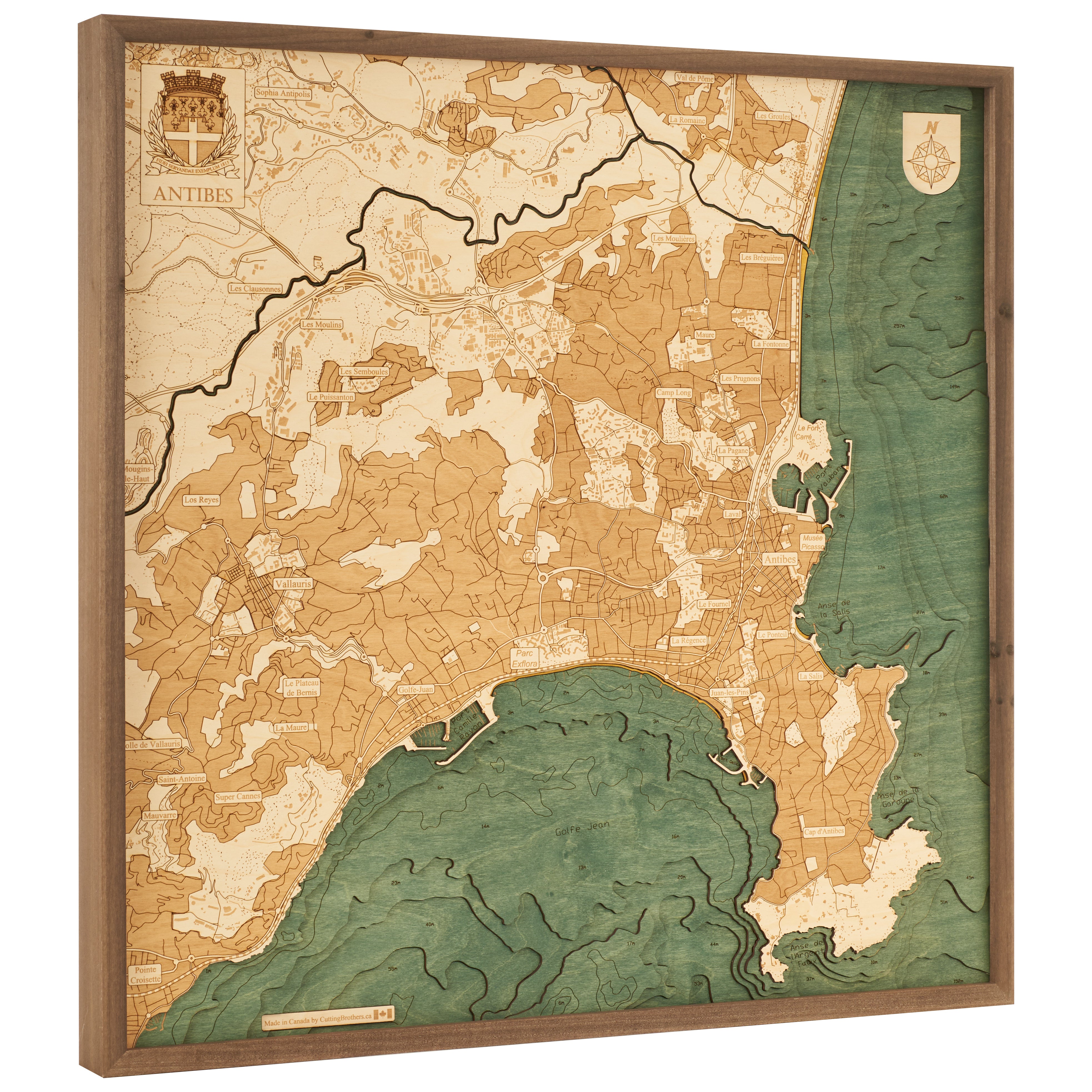 ANTIBES - 3D WOODEN WALL MAP - Version L