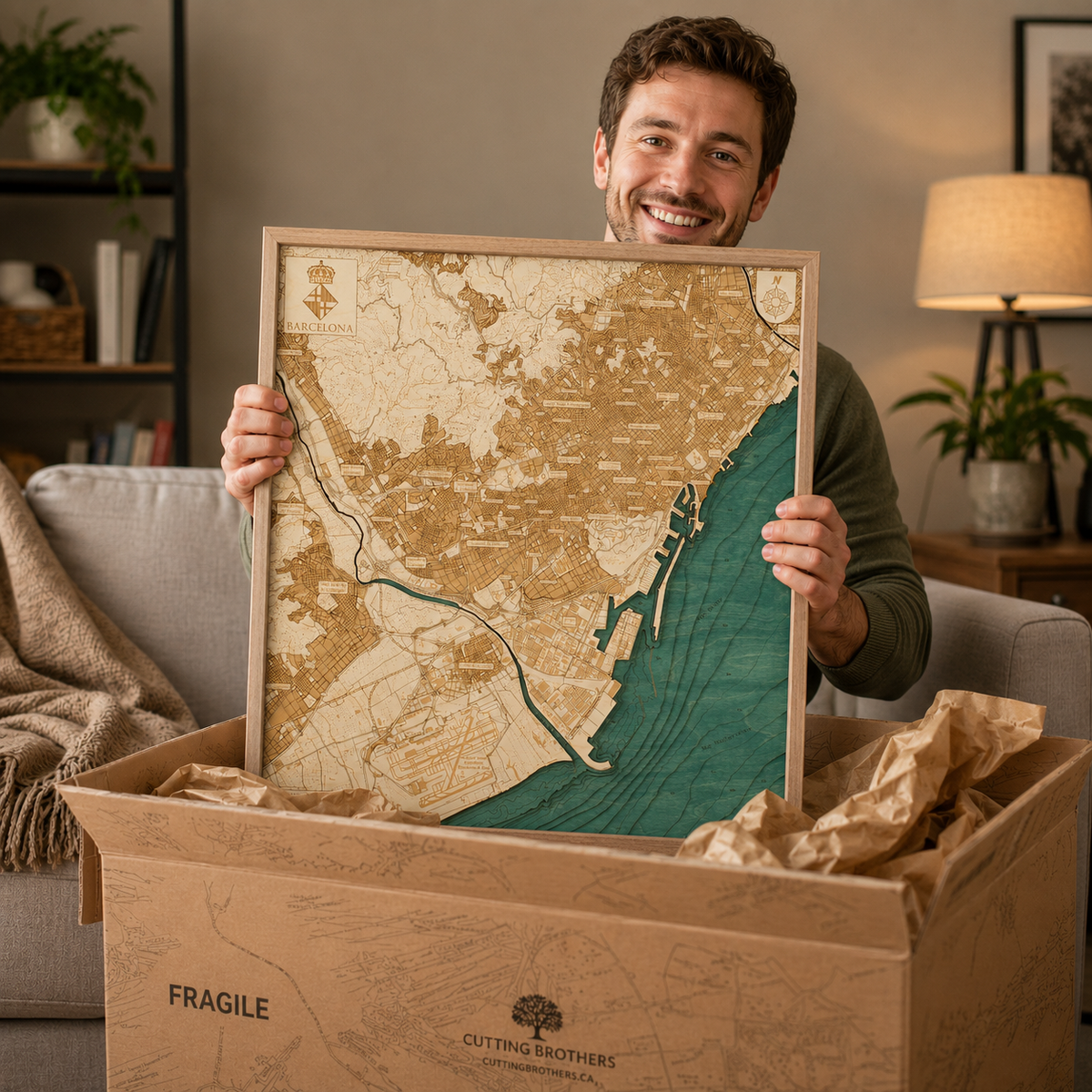 BARCELONA - 3D WOODEN WALL MAP - Version L