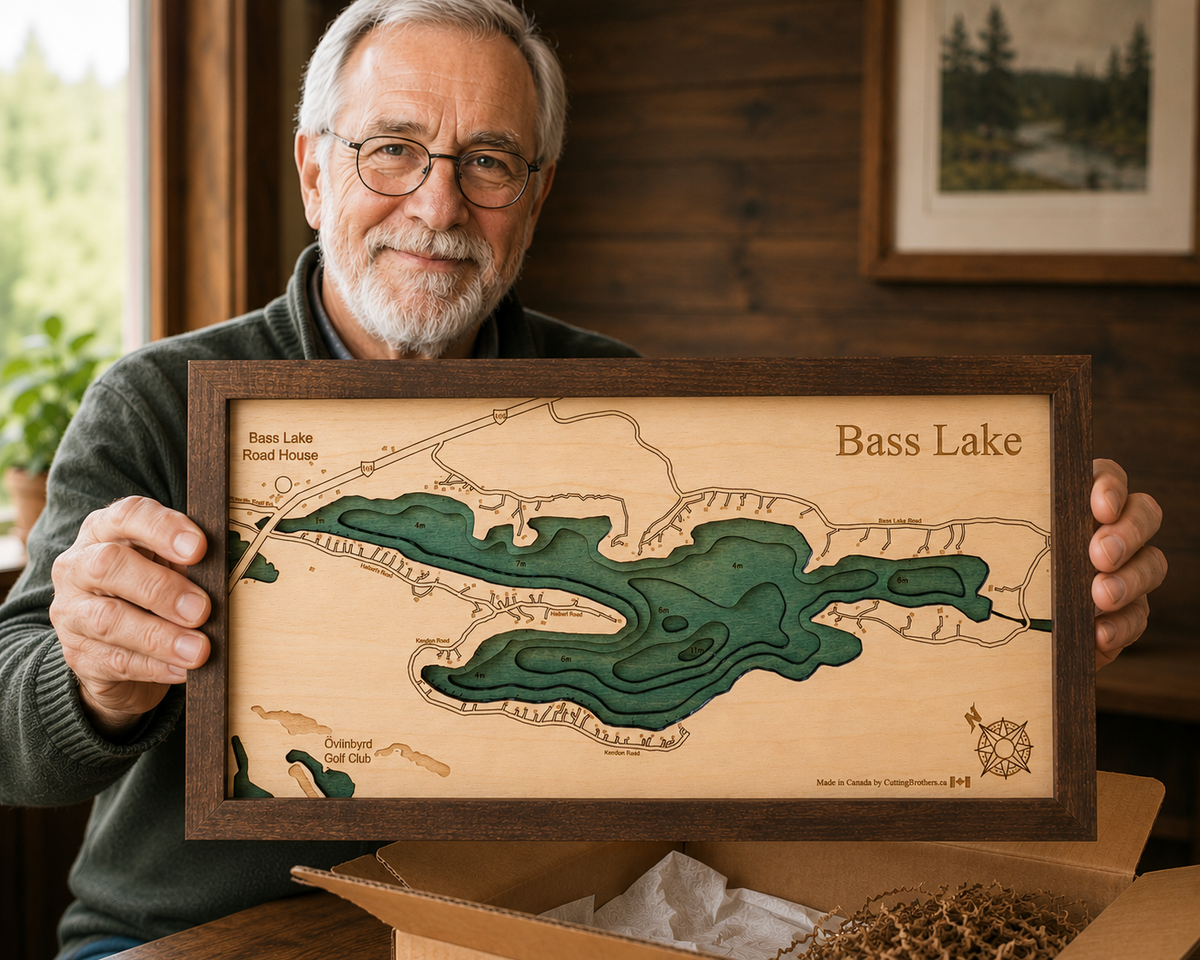 BASS LAKE 3D WOODEN WALL MAP - Version S