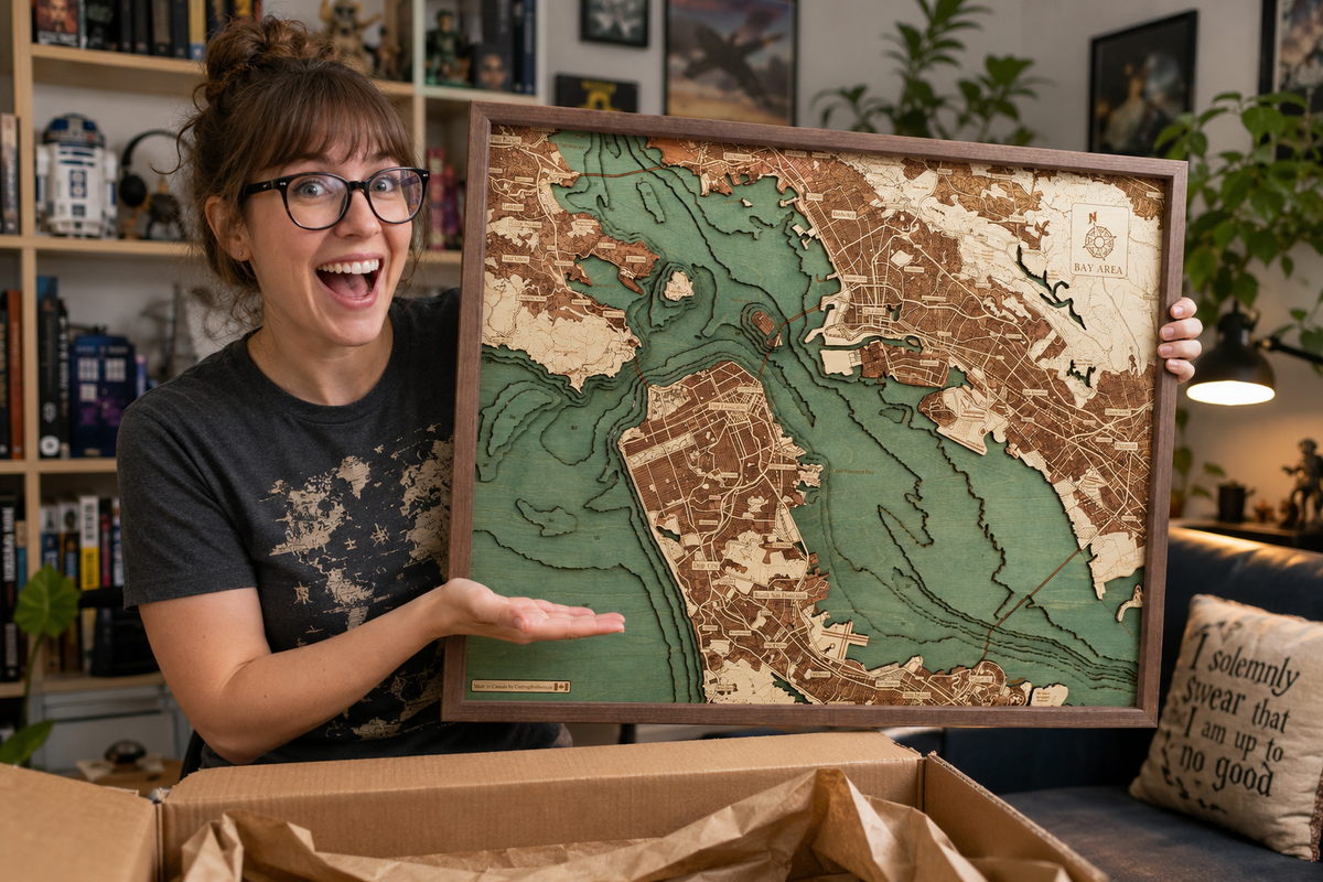 BAY AREA 3D WOODEN WALL MAP - Version L