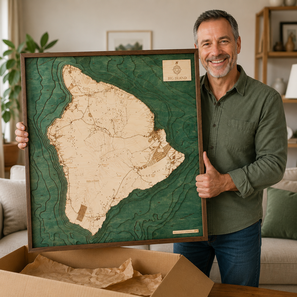 BIG ISLAND 3D WOODEN WALL MAP - Version L