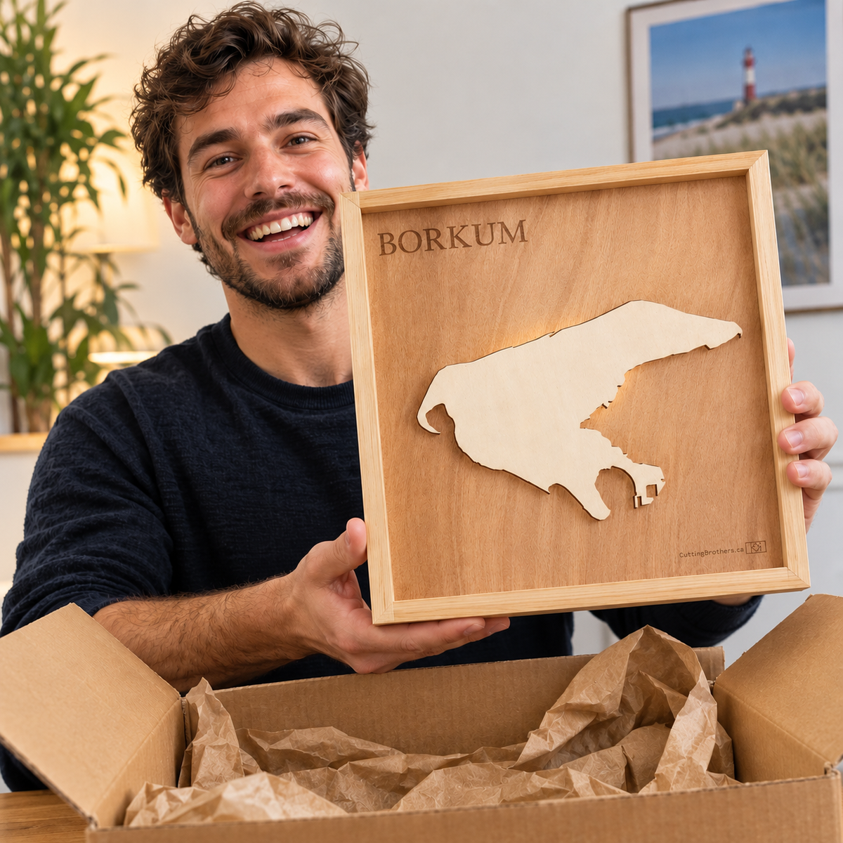 BORKUM LED LIGHT WOODEN WALL MAP - Version S
