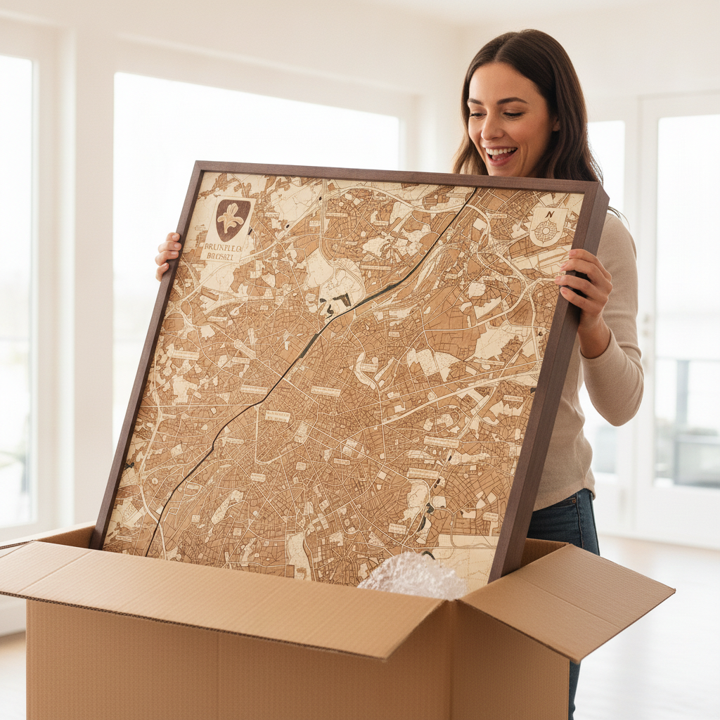BRUSSELS 3D WOODEN WALL MAP - Version L