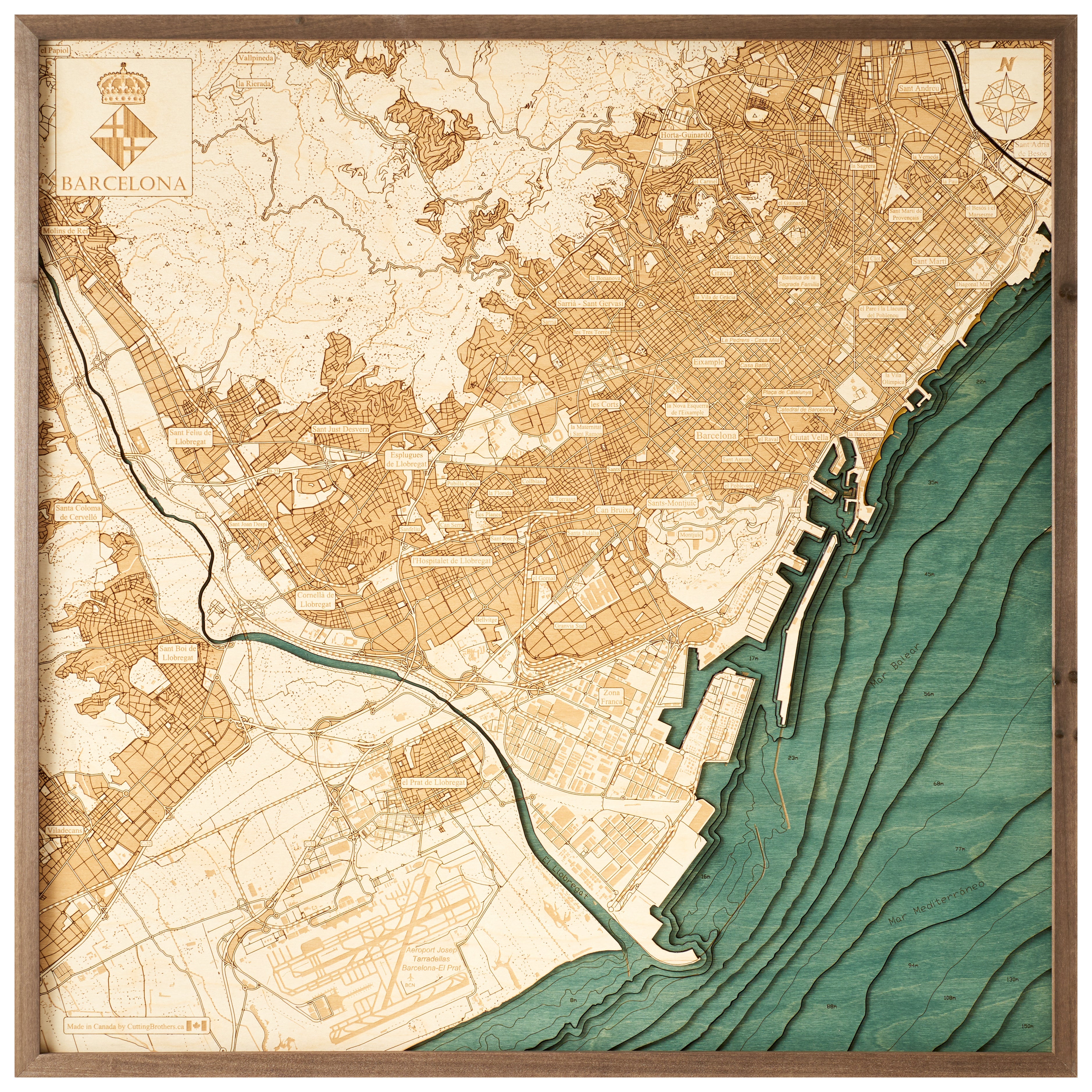 BARCELONA - 3D WOODEN WALL MAP - Version L