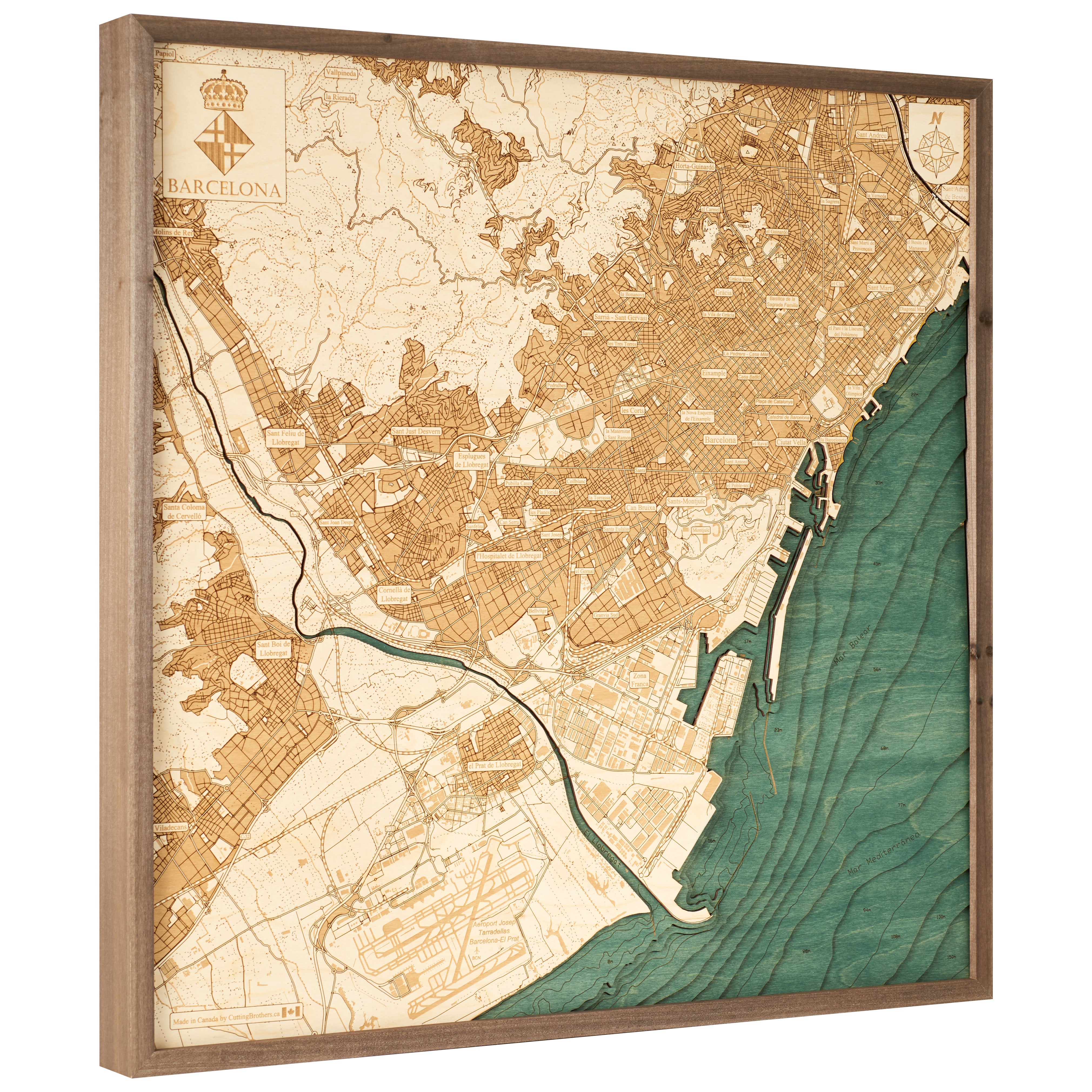 BARCELONA - 3D WOODEN WALL MAP - Version L