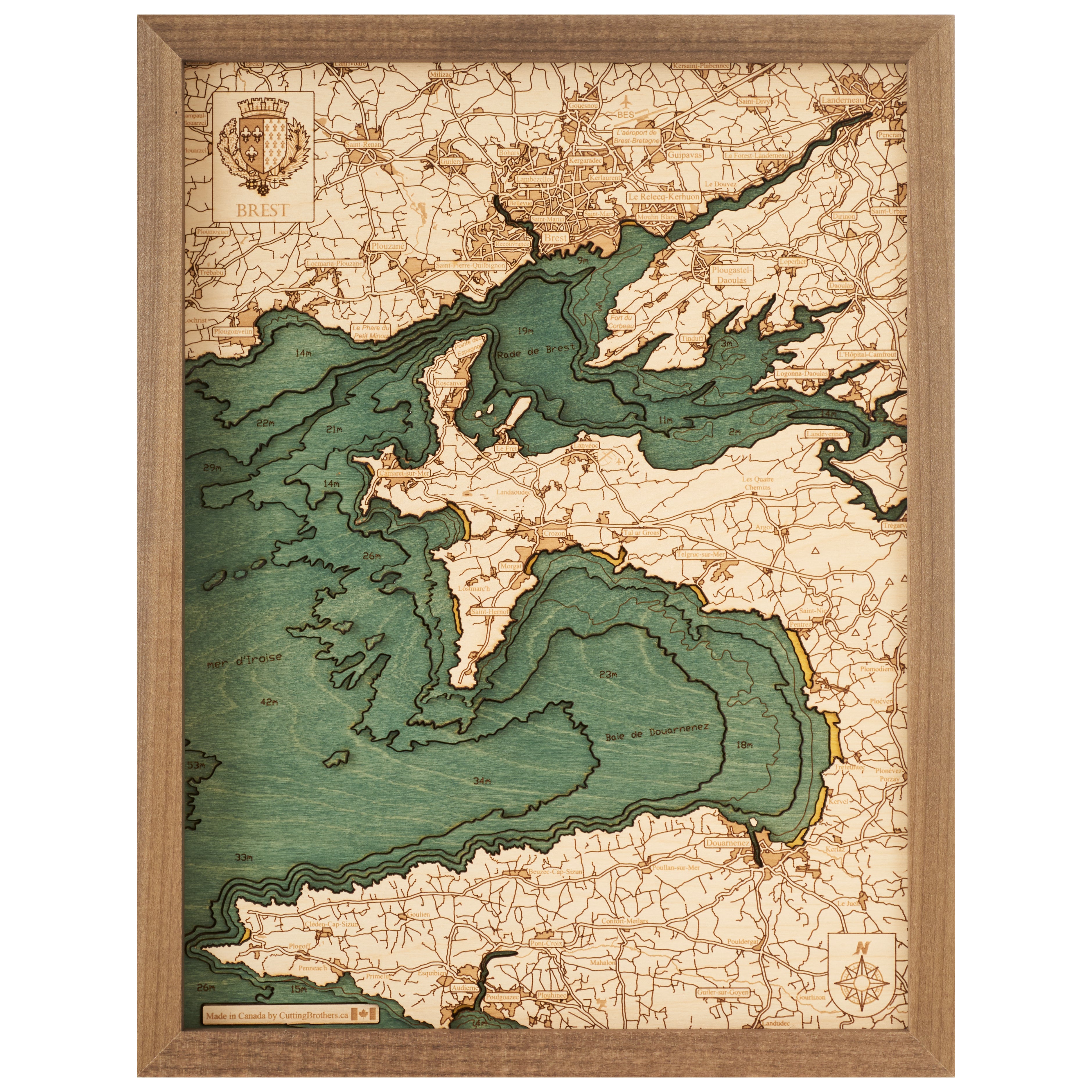 BREST - 3D WOODEN WALL MAP - Version S