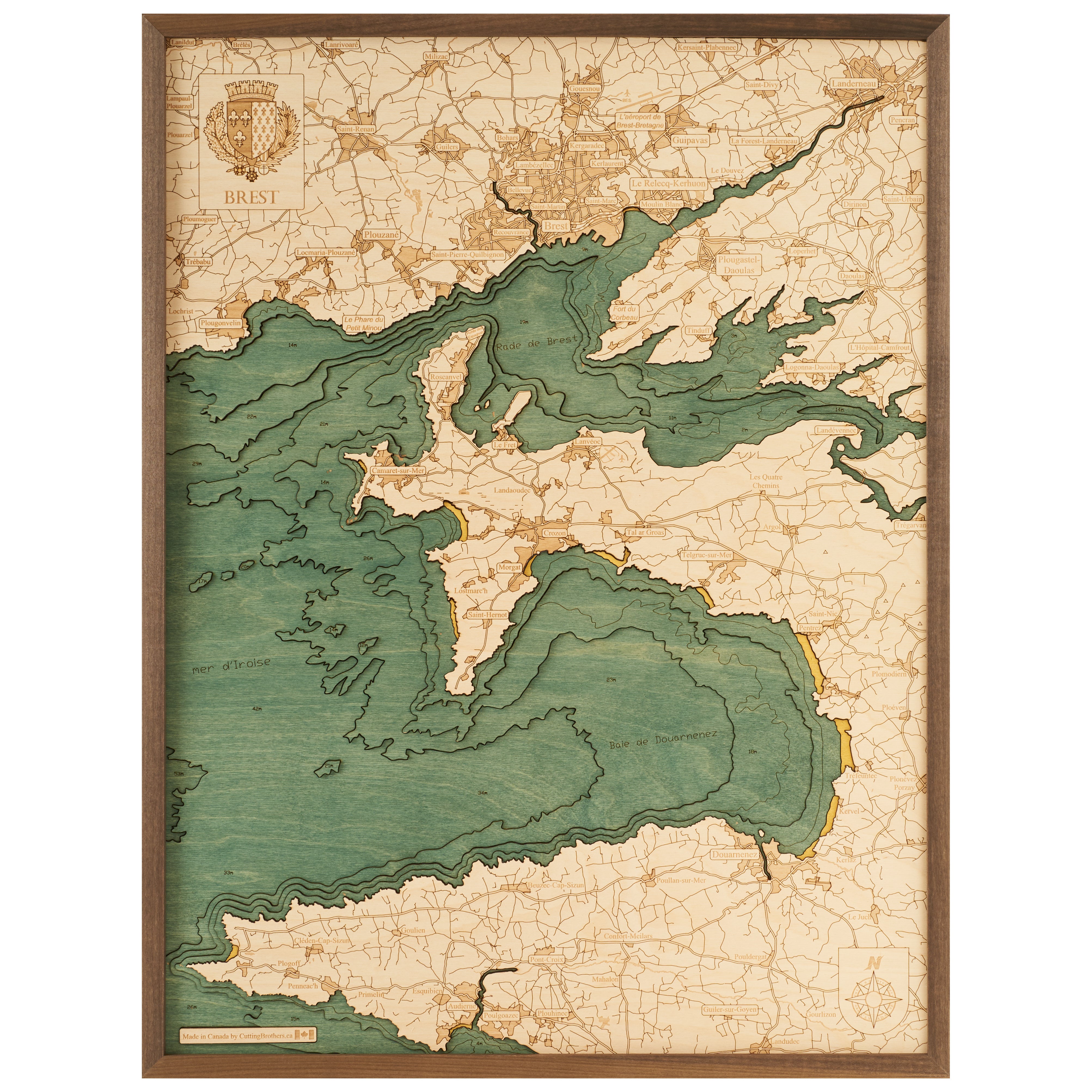 BREST - 3D WOODEN WALL MAP - Version L