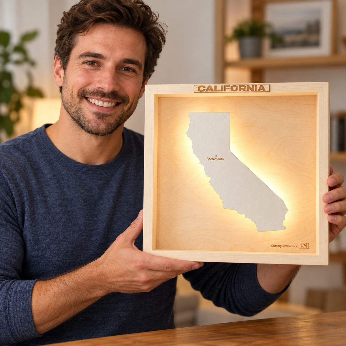 CALIFORNIA LED LIGHT WOODEN WALL MAP - Version S