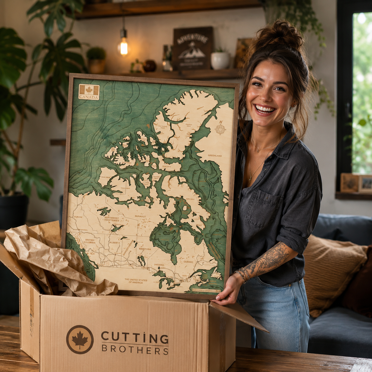 CANADA 3D WOODEN WALL MAP - Version L