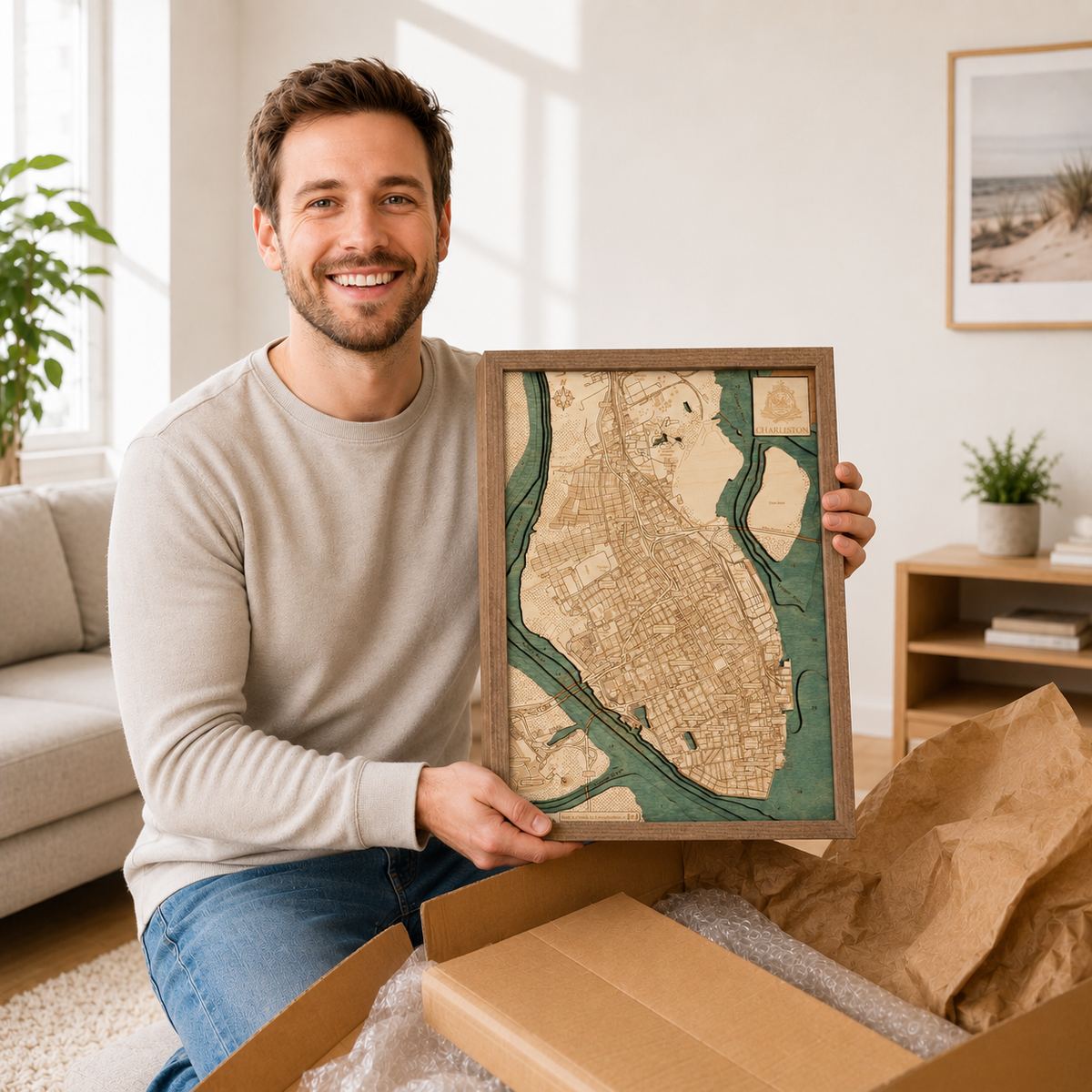 CHARLESTON 3D WOODEN WALL MAP - Version S