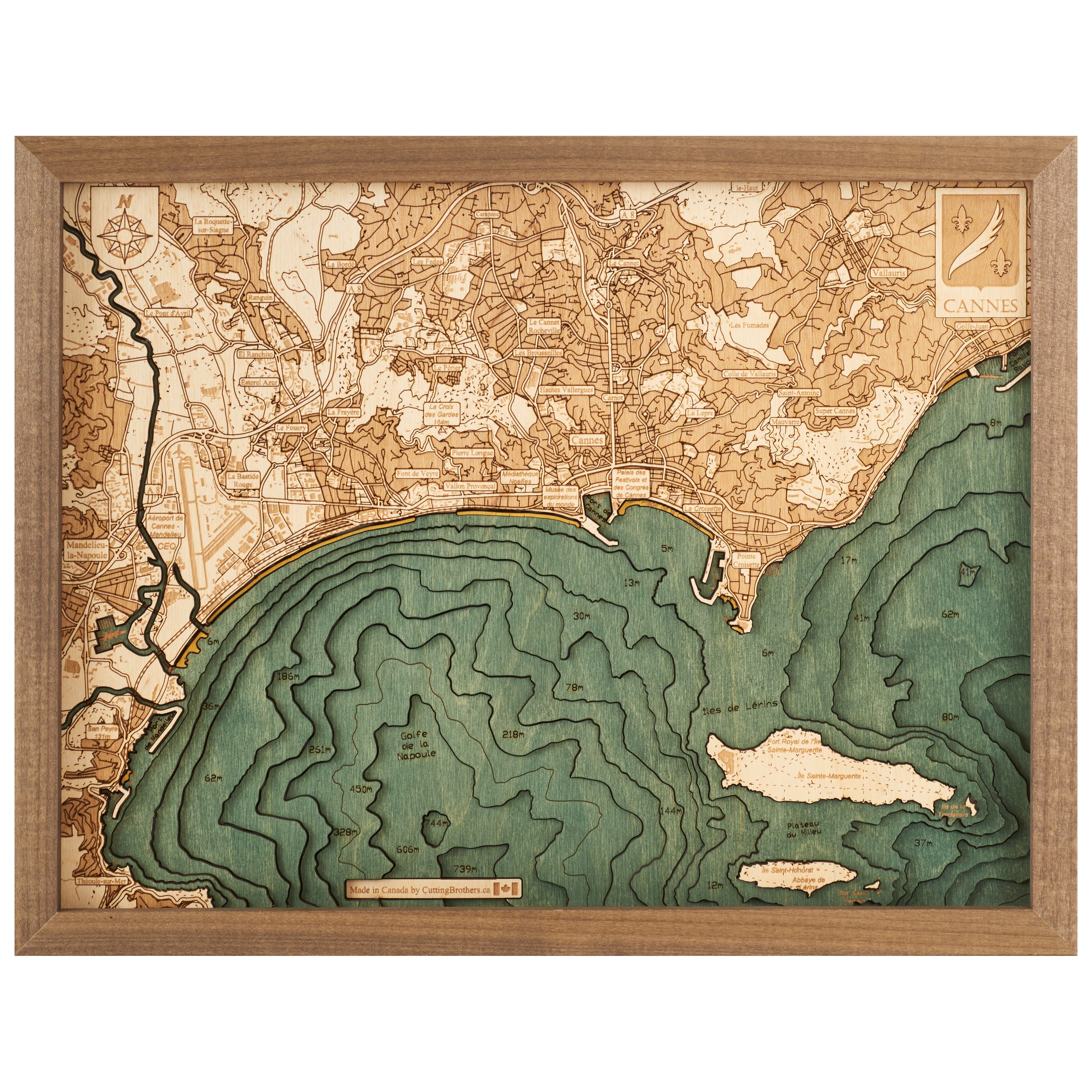CANNES - 3D WOODEN WALL MAP - Version S
