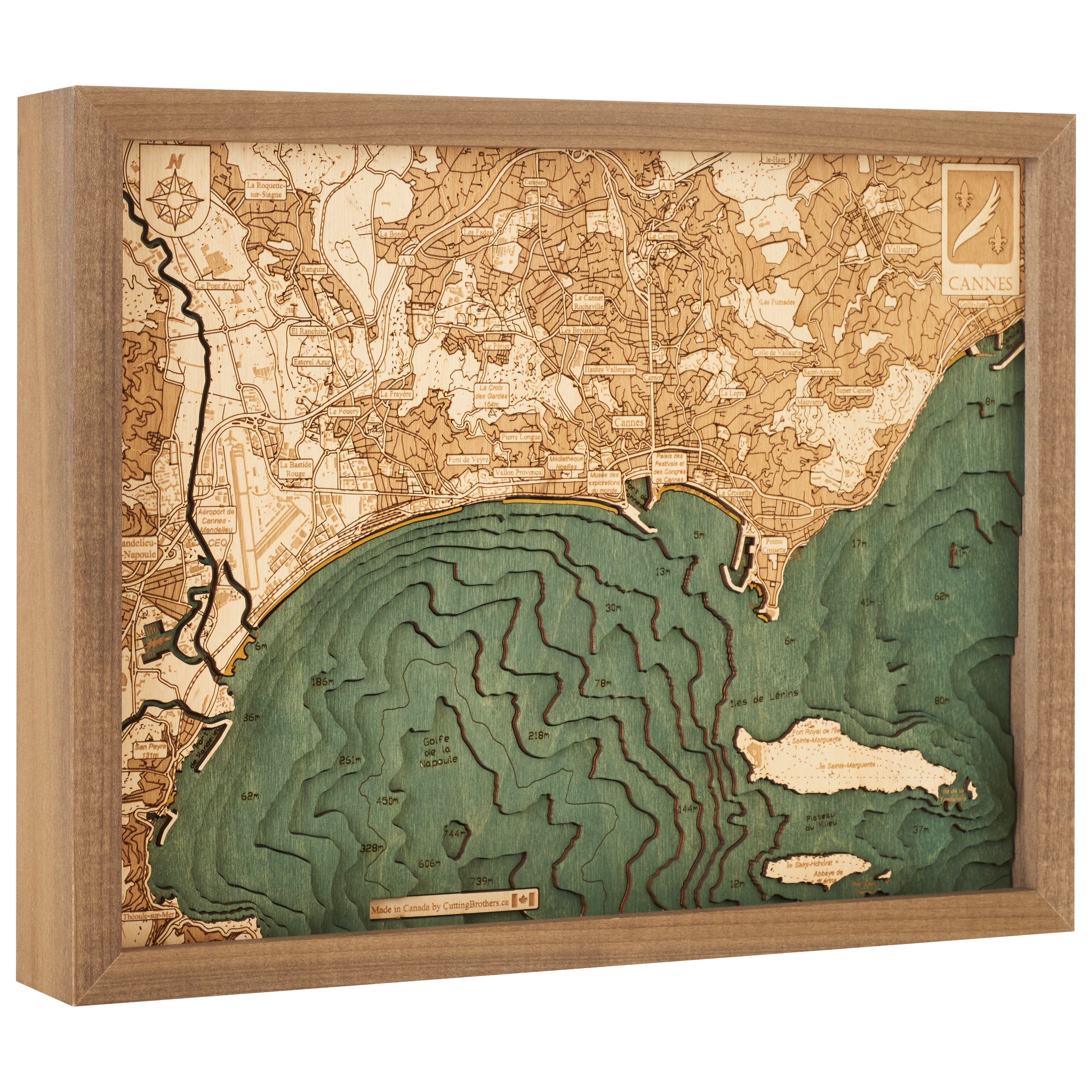 CANNES - 3D WOODEN WALL MAP - Version S