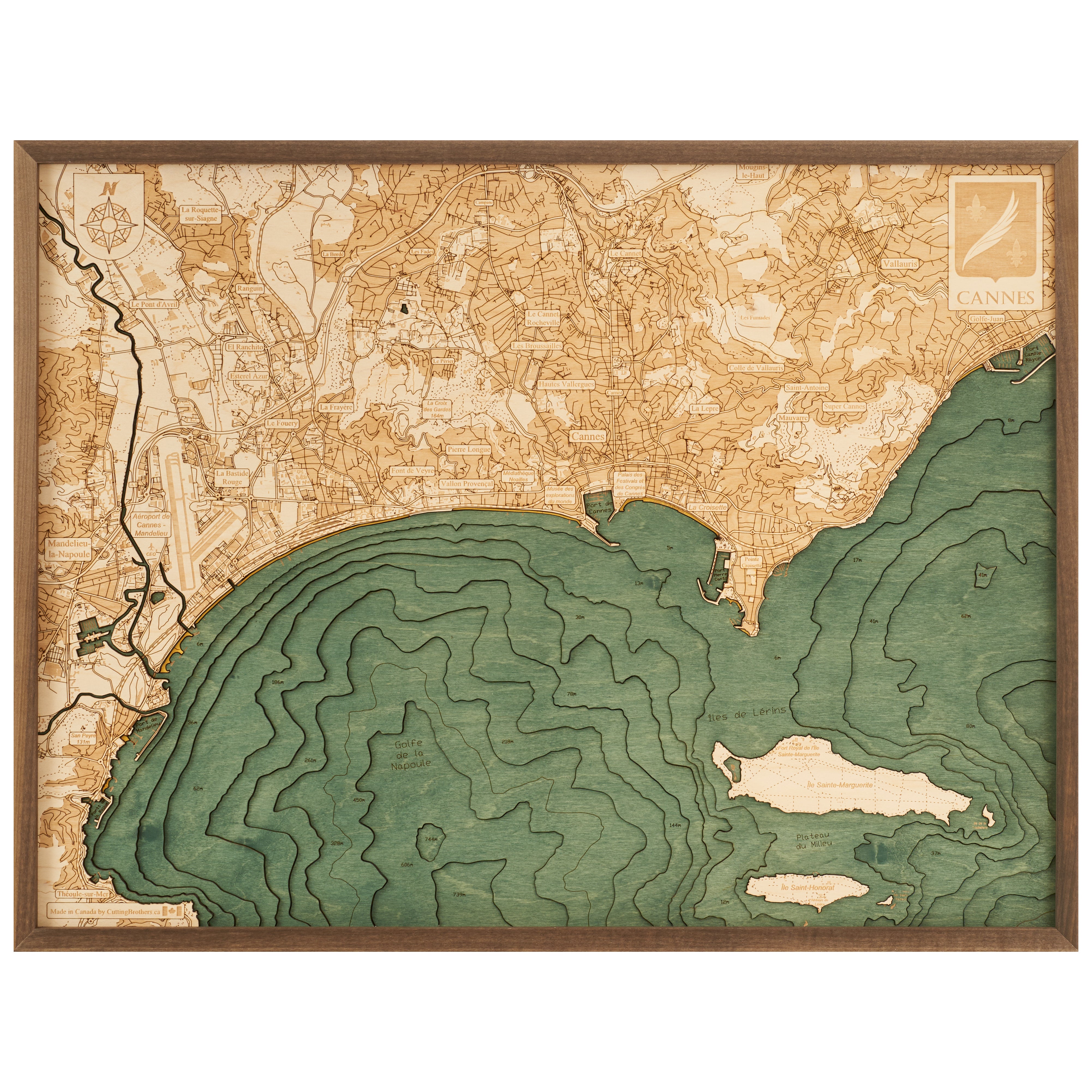 CANNES - 3D WOODEN WALL MAP - Version L