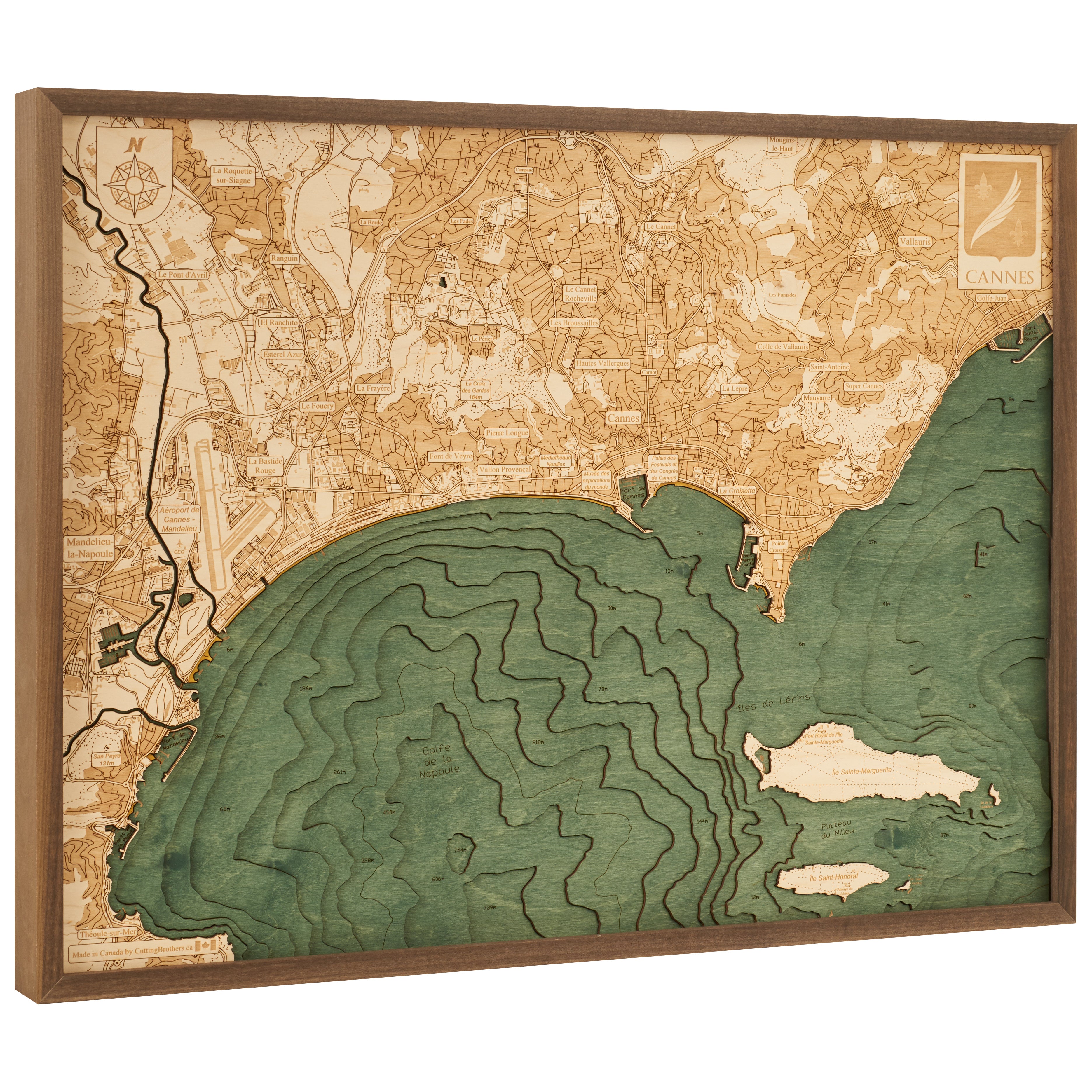 CANNES - 3D WOODEN WALL MAP - Version L