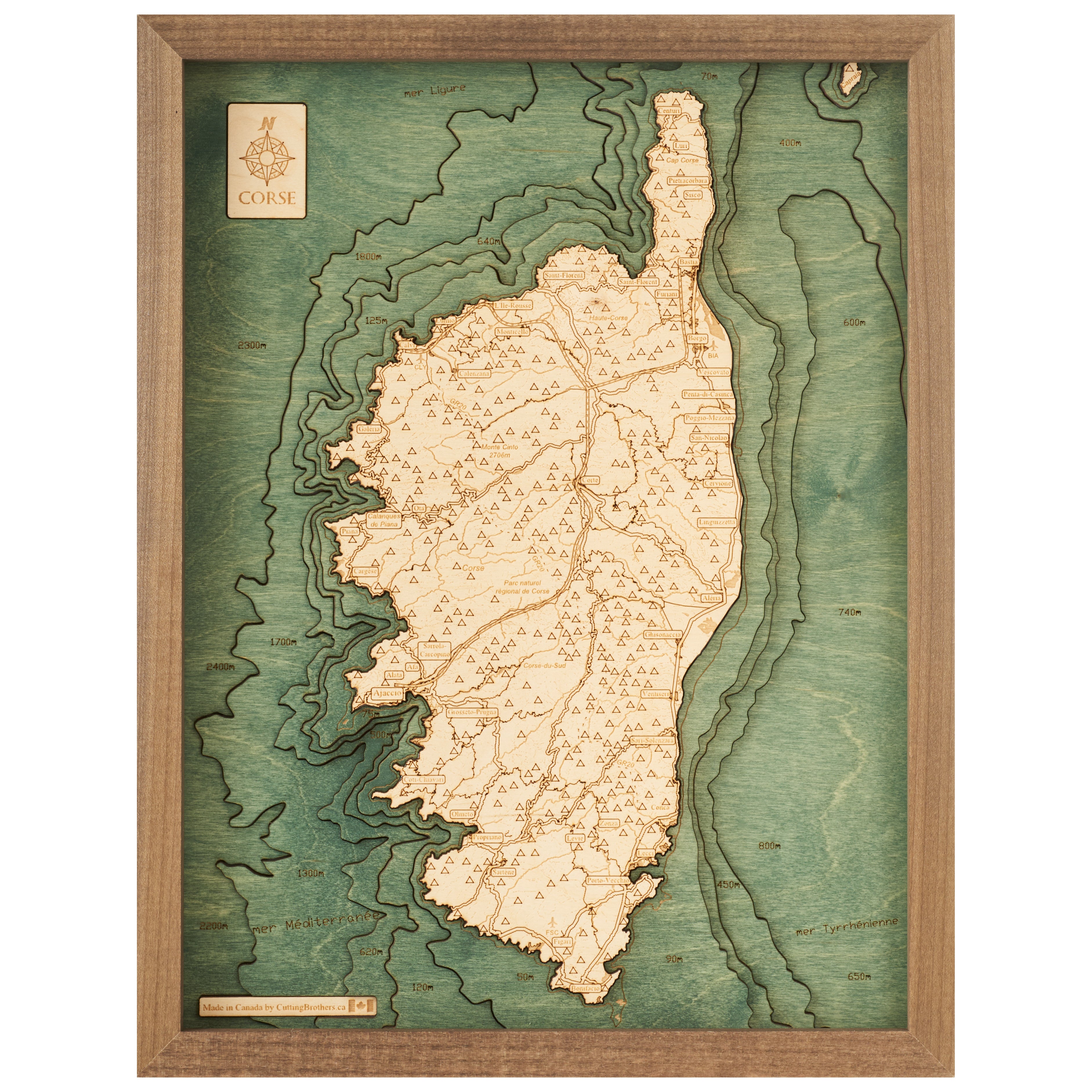 CORSICA - 3D WOODEN WALL MAP - Version S
