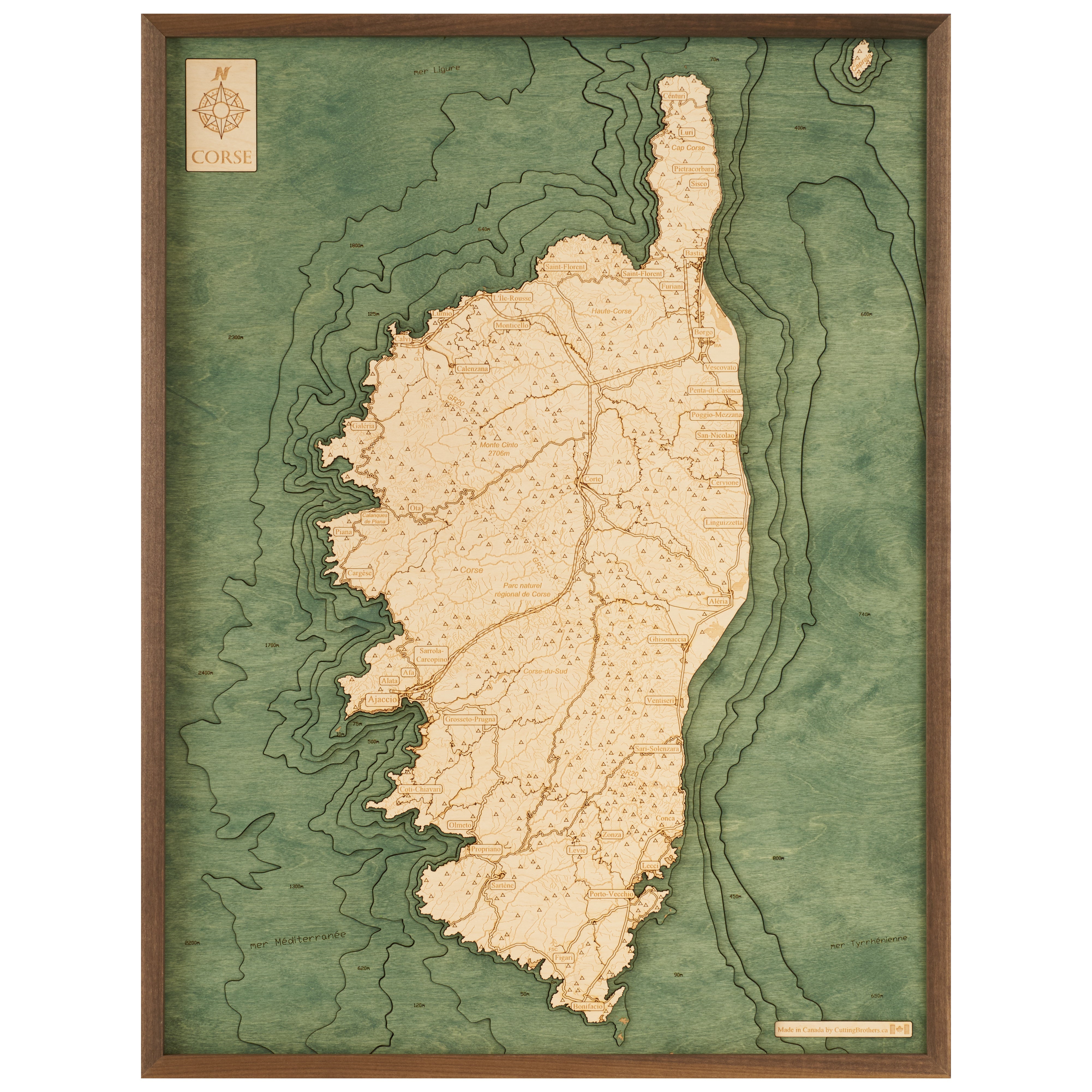 CORSICA - 3D WOODEN WALL MAP - Version L