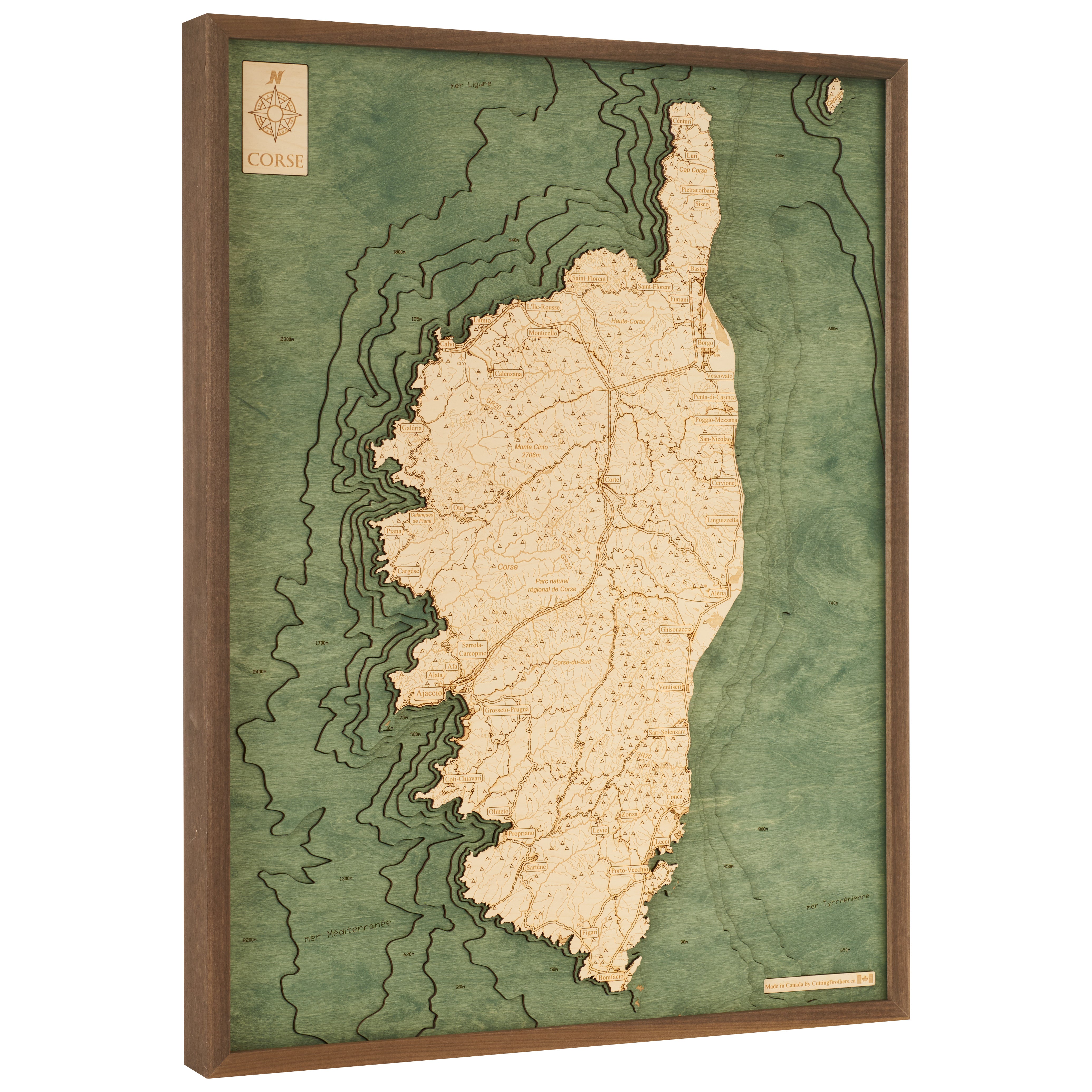 CORSICA - 3D WOODEN WALL MAP - Version L