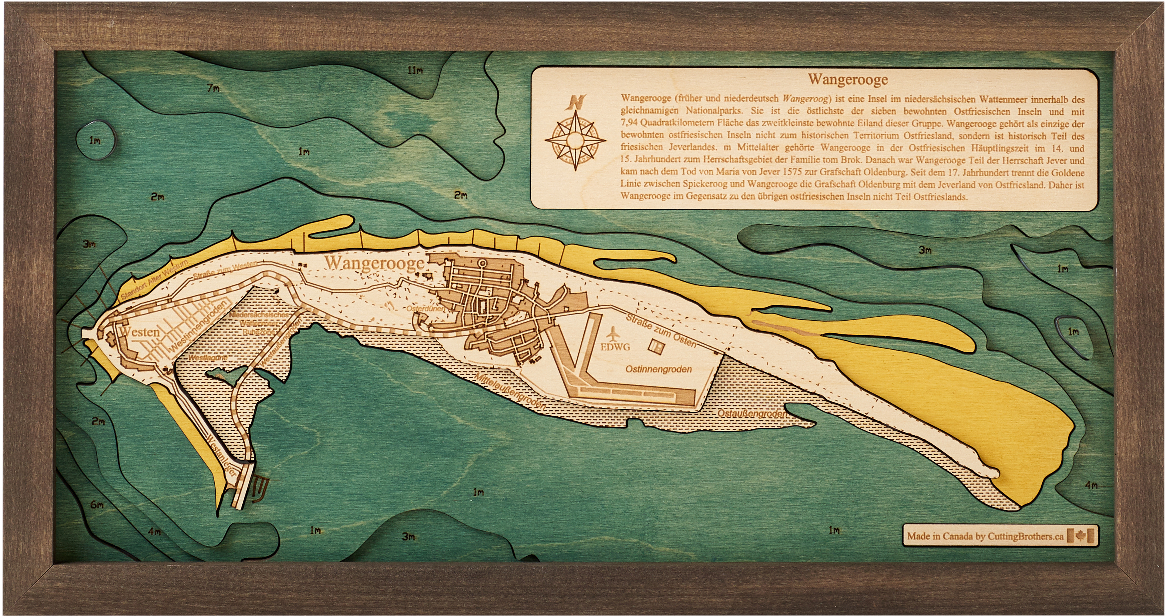 WANGEROOGE 3D WOODEN WALL MAP - Version S