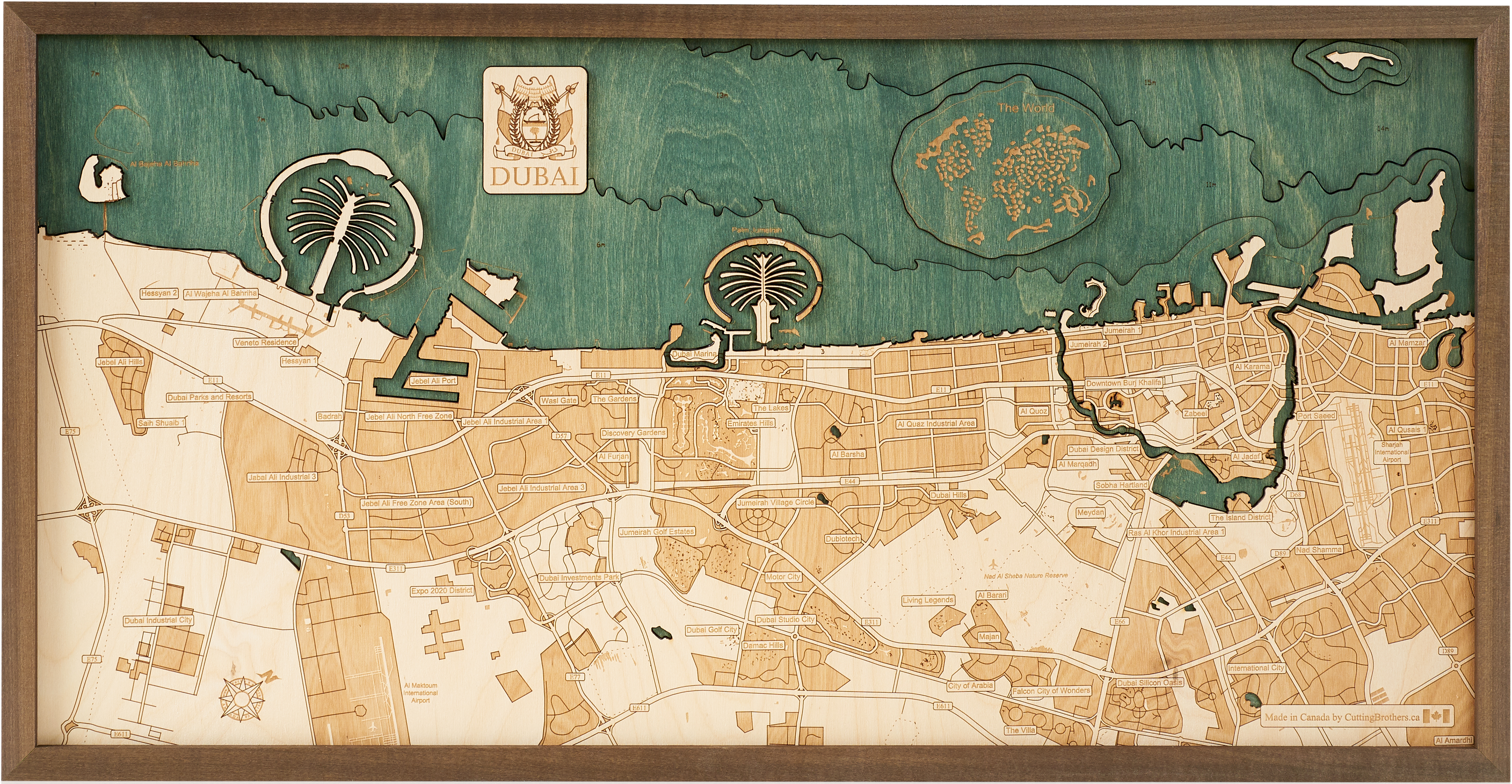 DUBAI 3D WOODEN WALL MAP - Version M