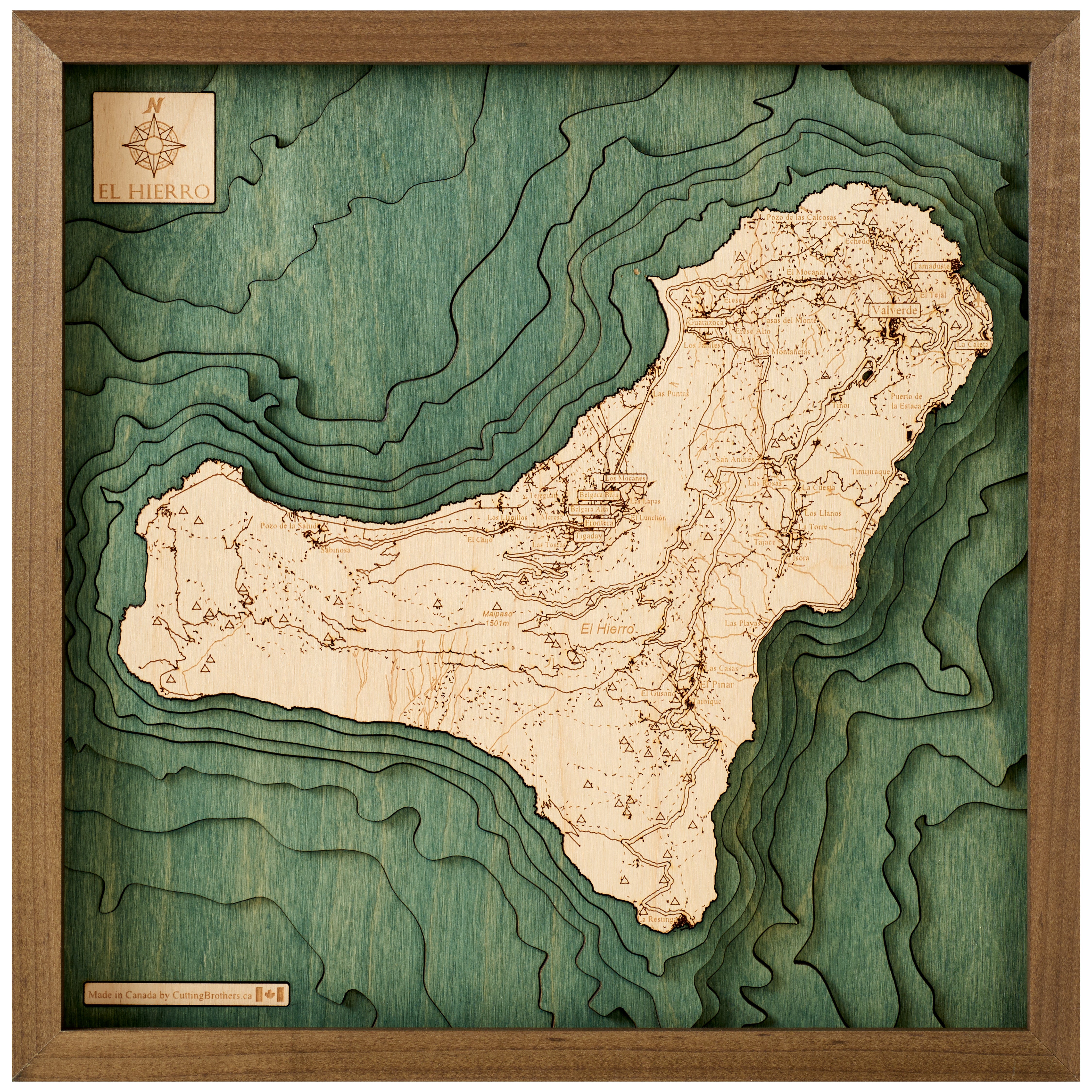 EL HIERRO 3D WOODEN WALL MAP - Version S