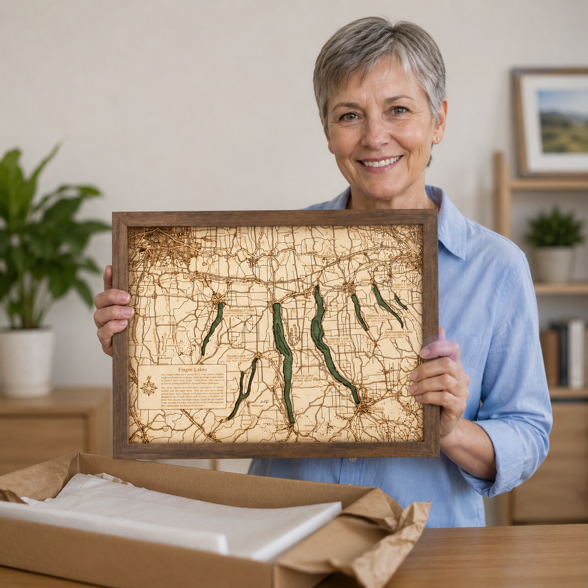 FINGER LAKES 3D WOODEN WALL MAP - Version S