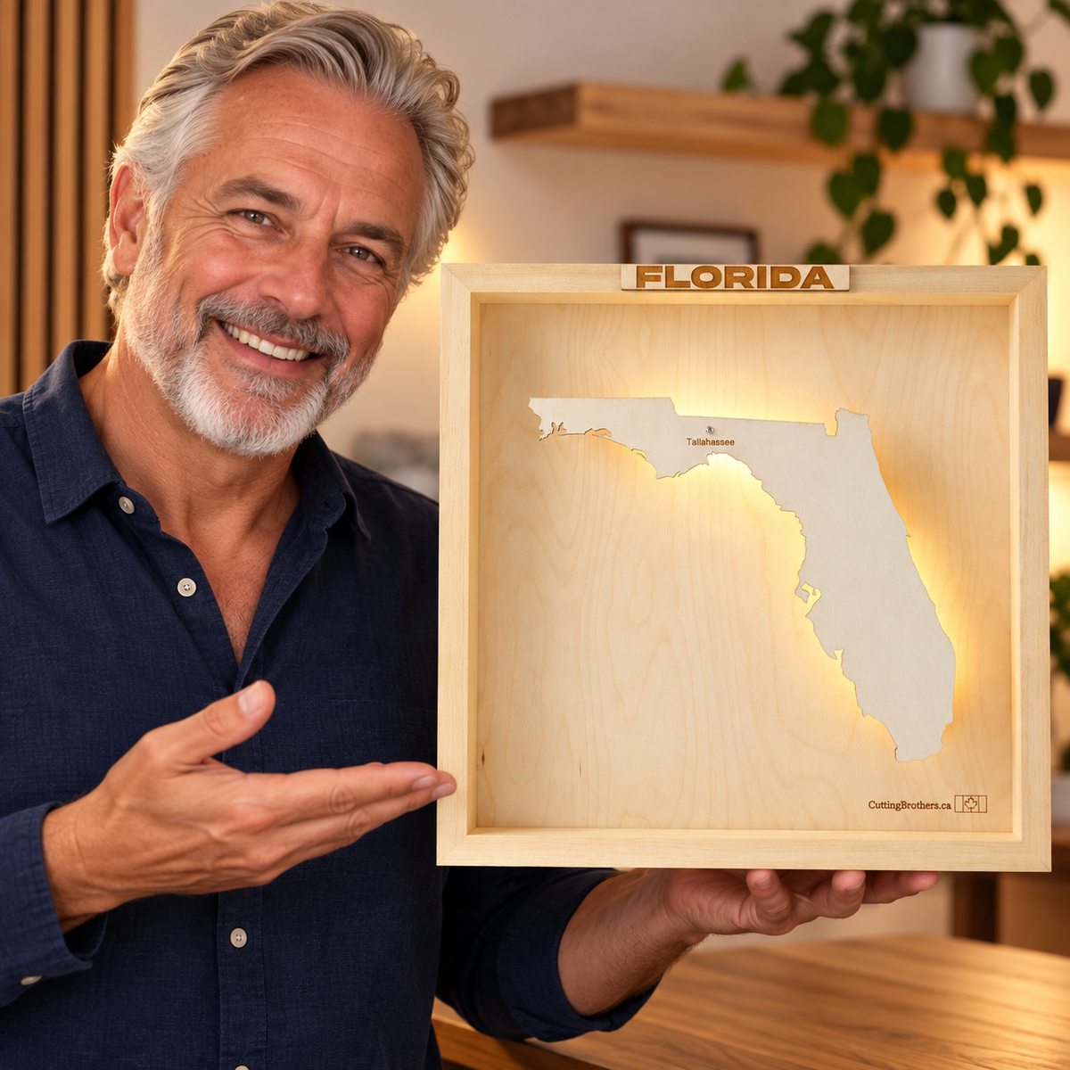 FLORIDA LED LIGHT WOODEN WALL MAP - Version S