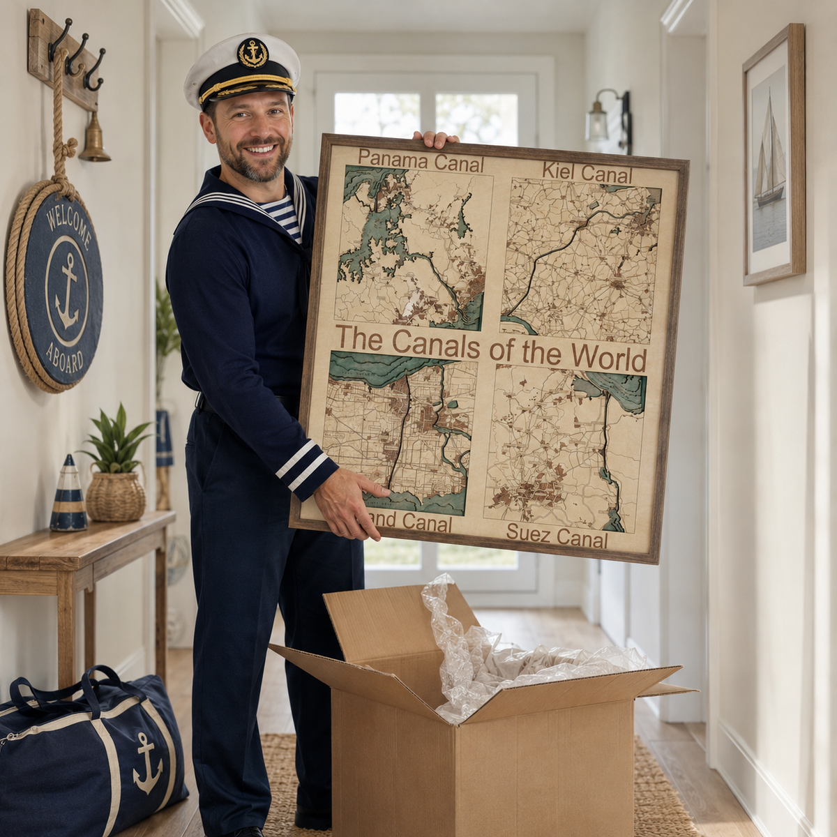 4 CANALS 3D WOODEN WALL MAP - Version L