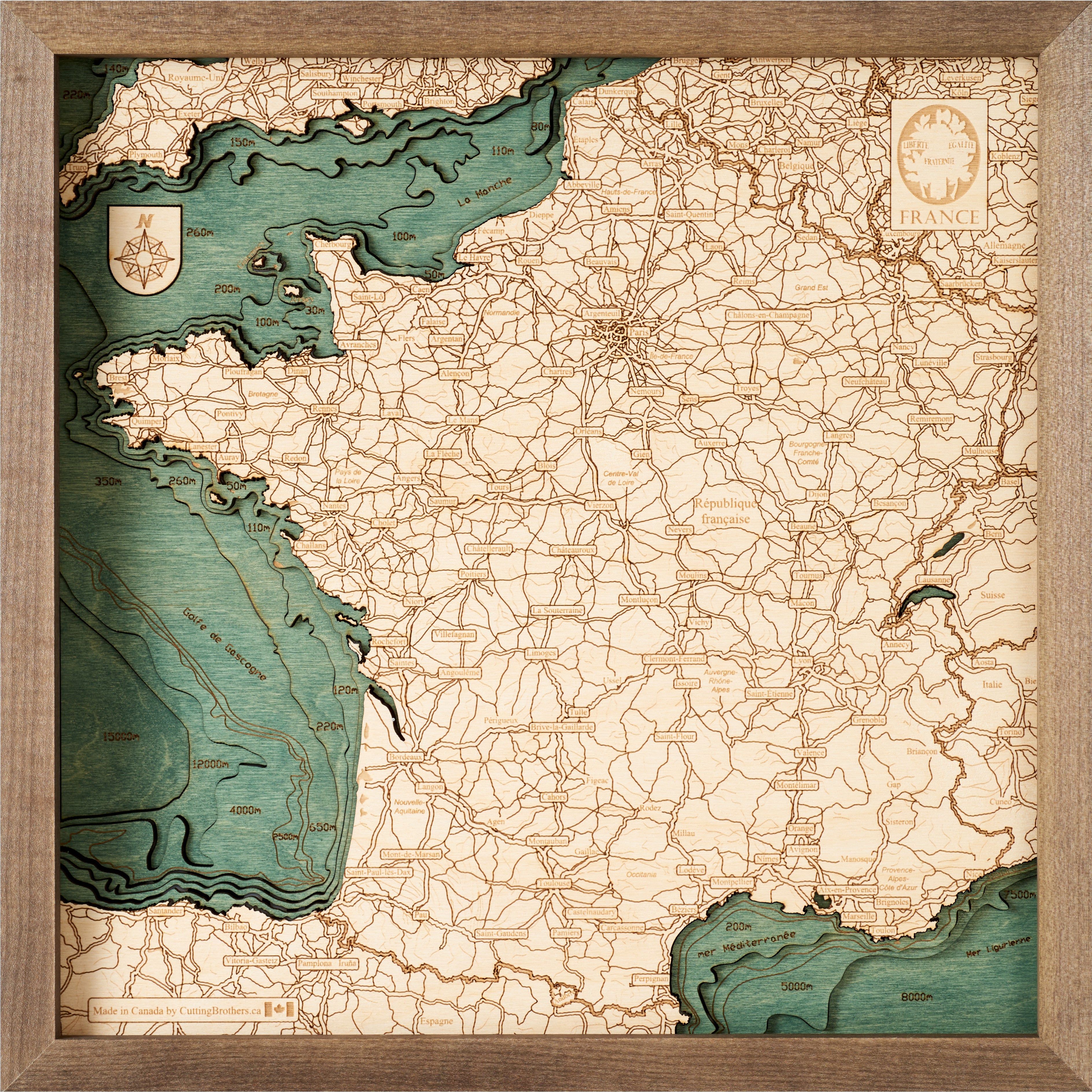 FRANCE - 3D WOODEN WALL MAP - Version S