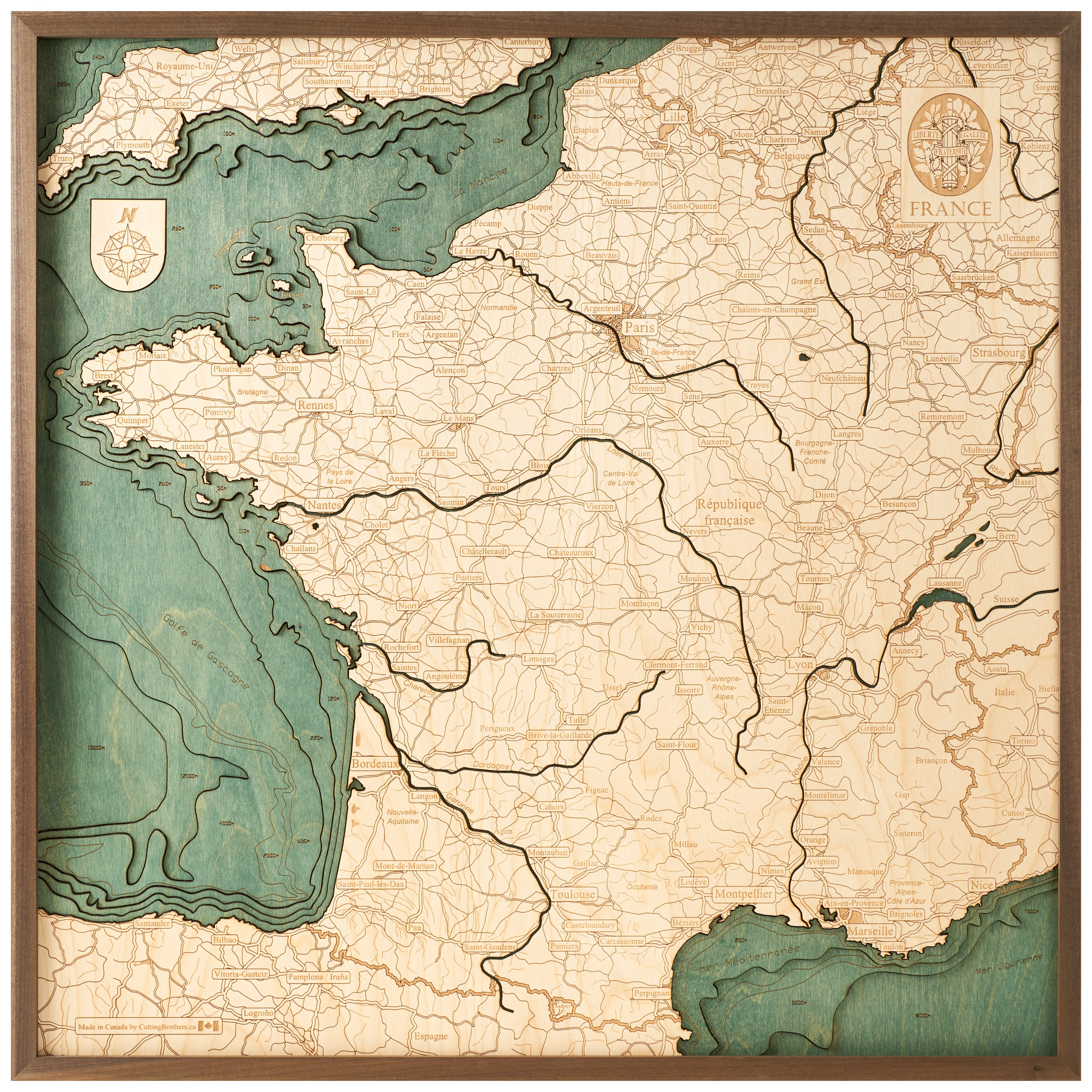 FRANCE - 3D WOODEN WALL MAP - Version L