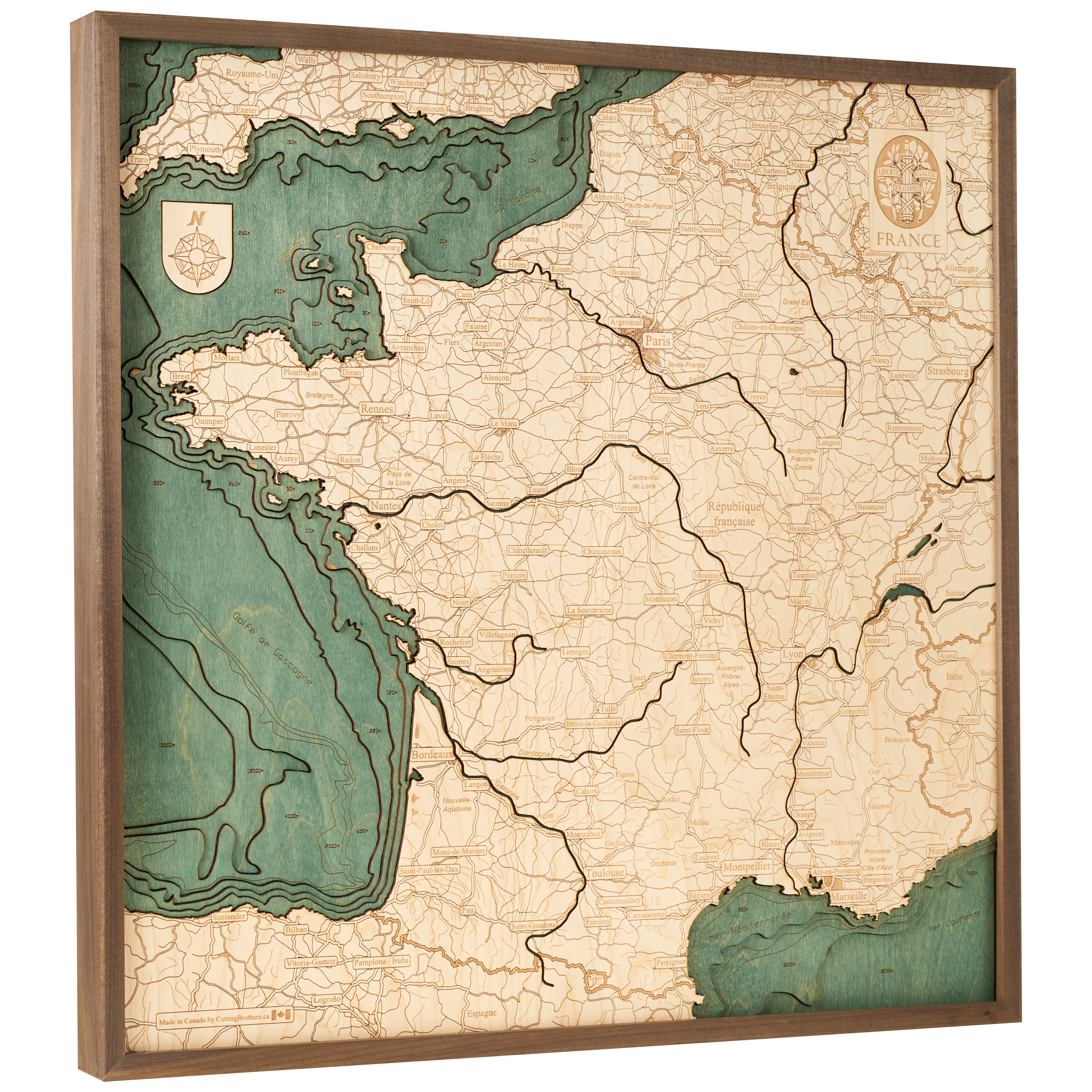 FRANCE - 3D WOODEN WALL MAP - Version L