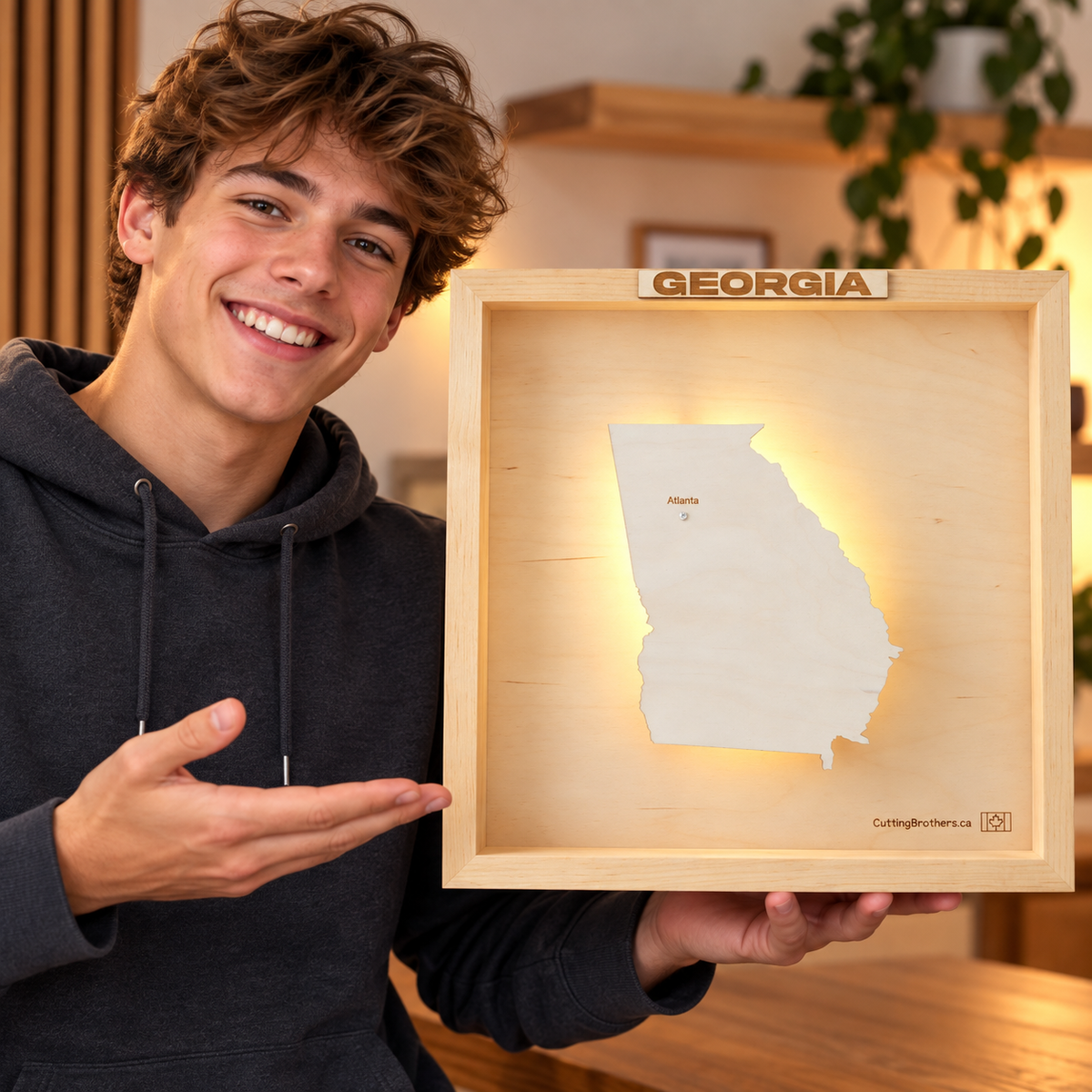GEORGIA LED LIGHT WOODEN WALL MAP - Version S