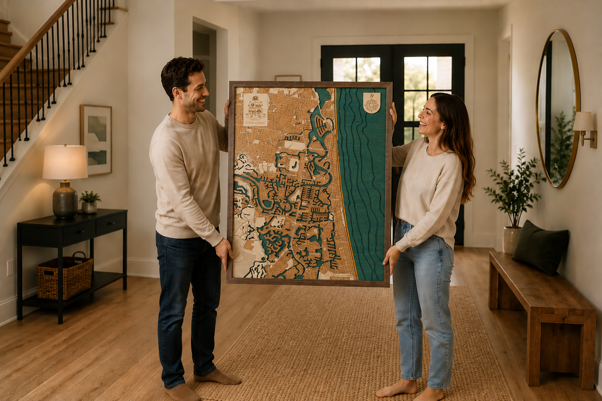 GOLD COAST 3D WOODEN WALL MAP - Version L