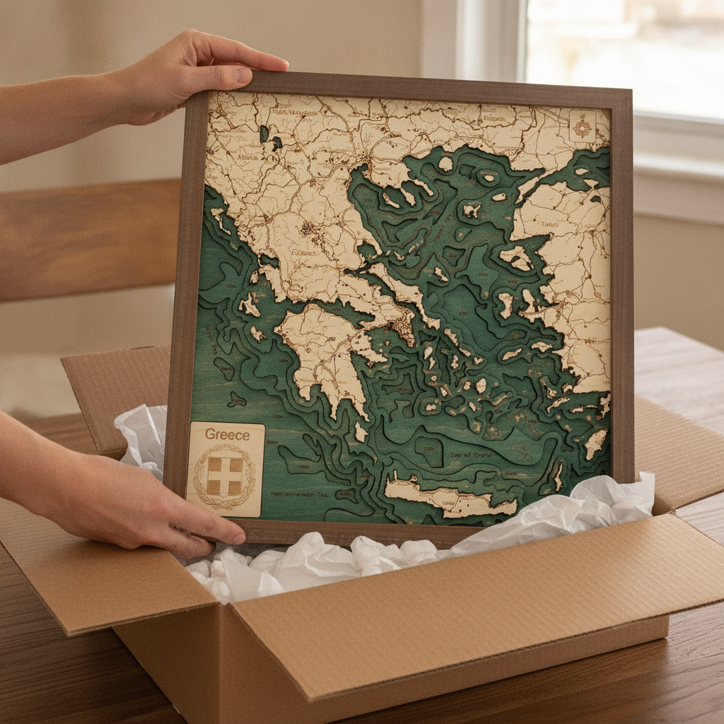 GREECE 3D WOODEN WALL MAP - Version S
