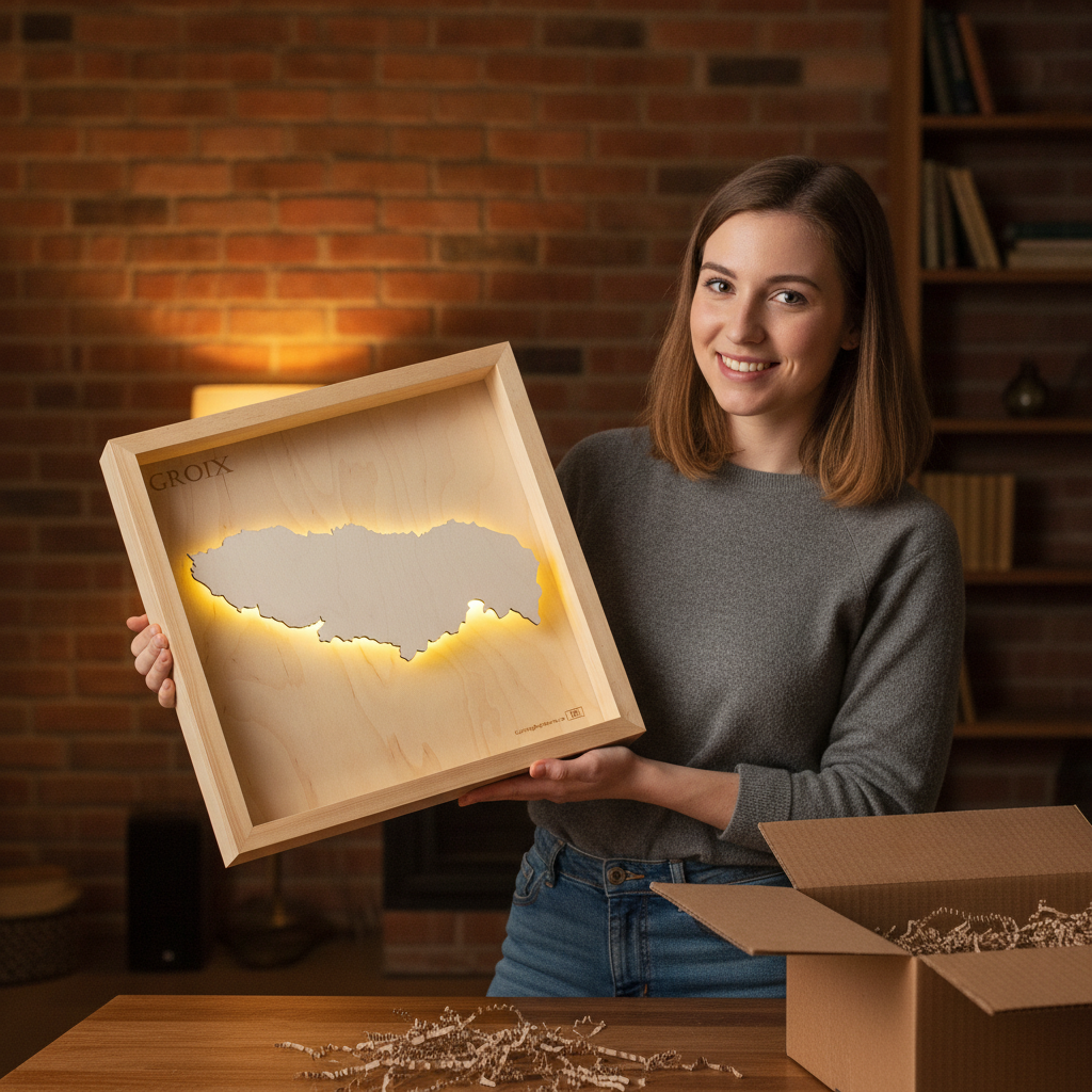 GROIX - LED LIGHT WOODEN WALL MAP - Version S