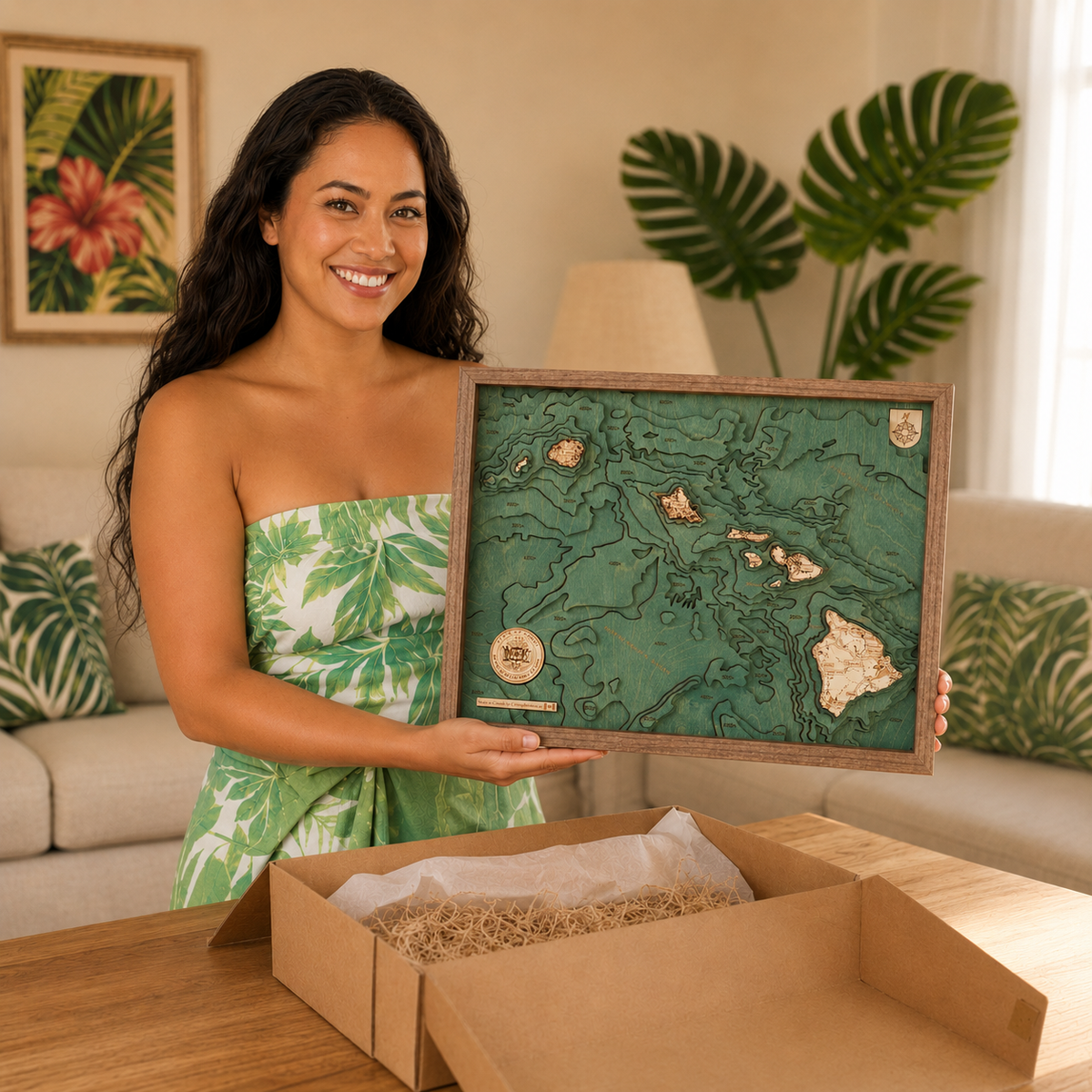 HAWAIIAN ISLANDS 3D WOODEN WALL MAP - Version S