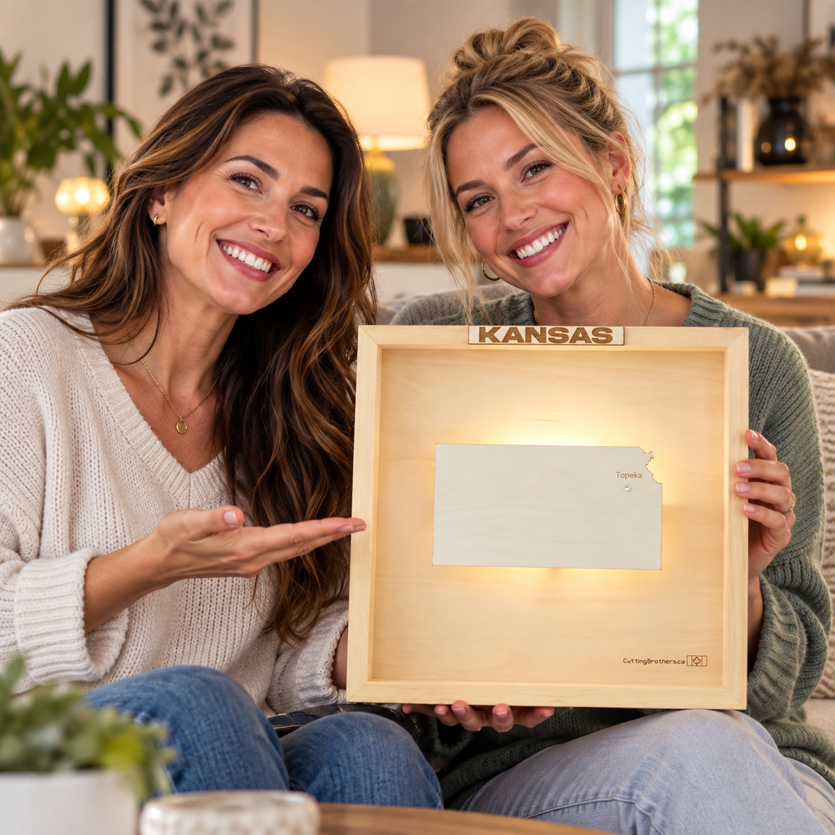 KANSAS LED LIGHT WOODEN WALL MAP - Version S