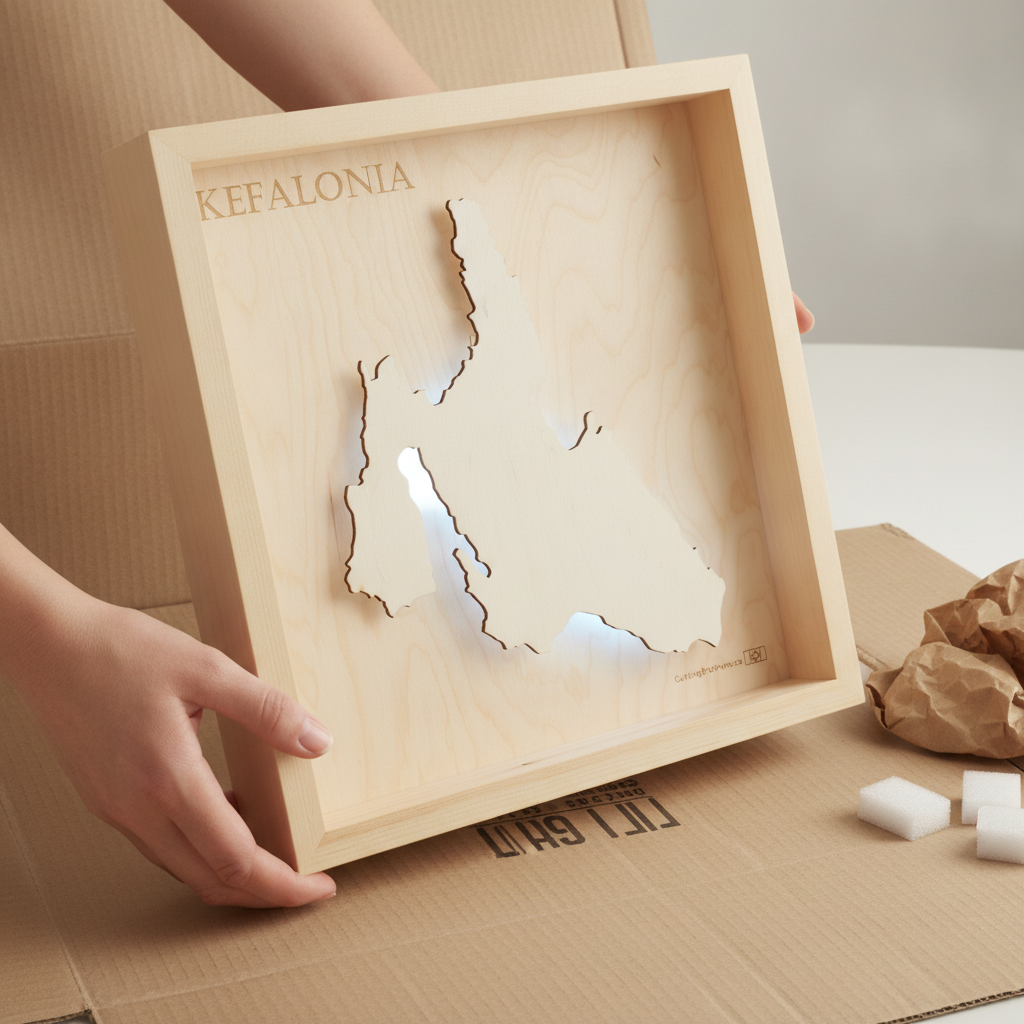 KEFALONIA - LED LIGHT WOODEN WALL MAP - Version S