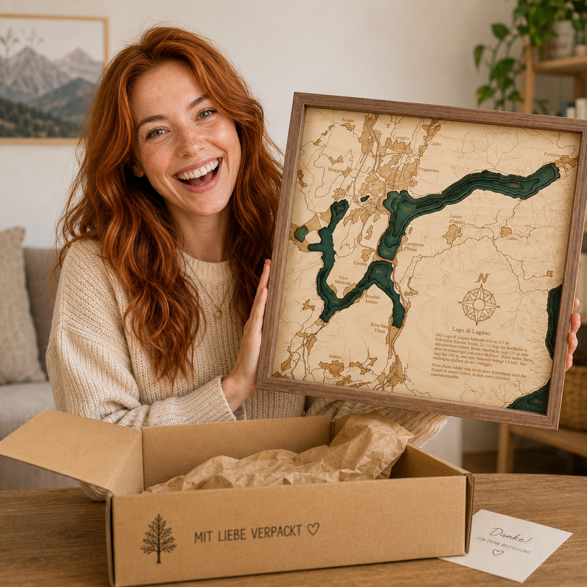 LAGO DI LUGANO 3D WOODEN WALL MAP - Version S