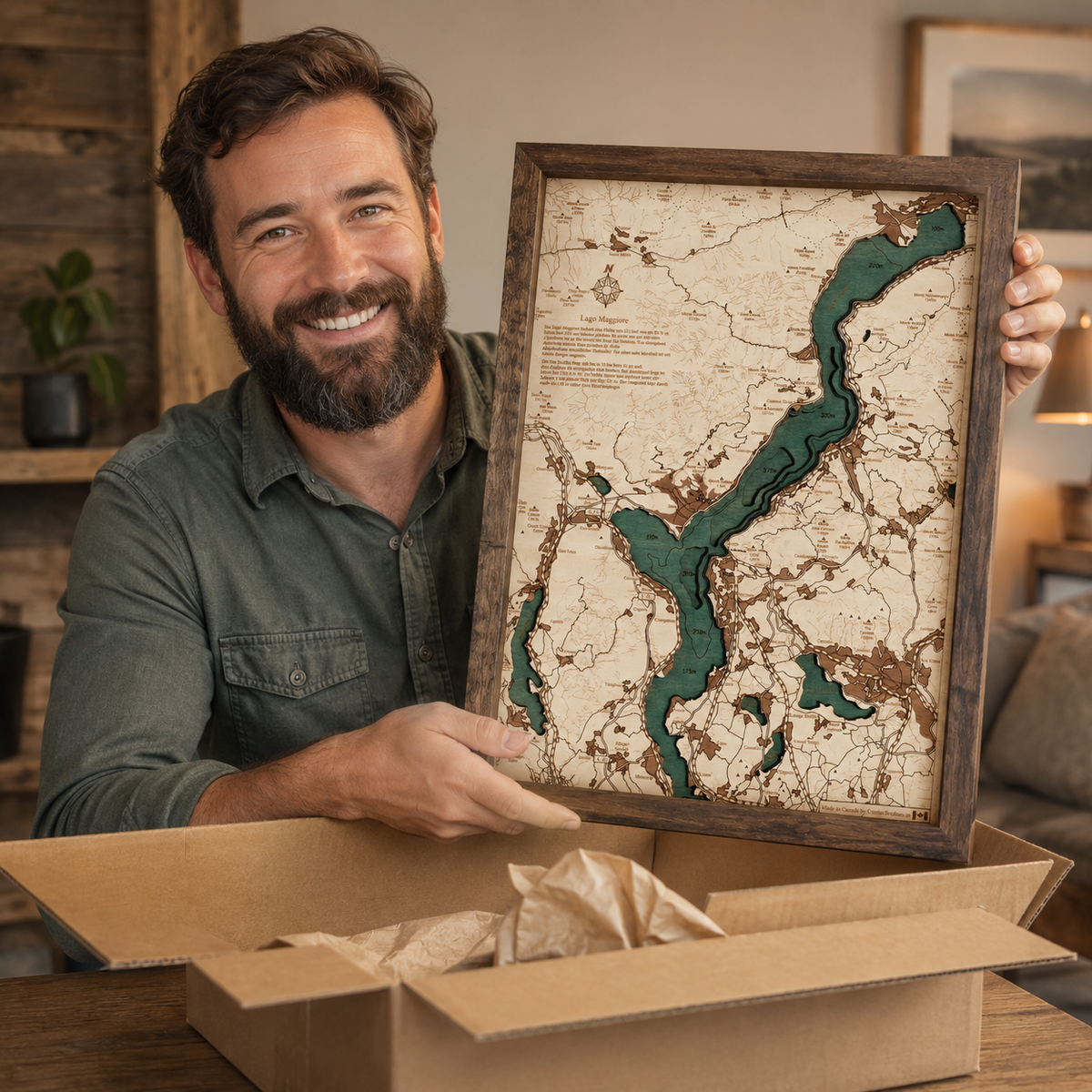 LAGO MAGGIORE 3D WOODEN WALL MAP - Version S