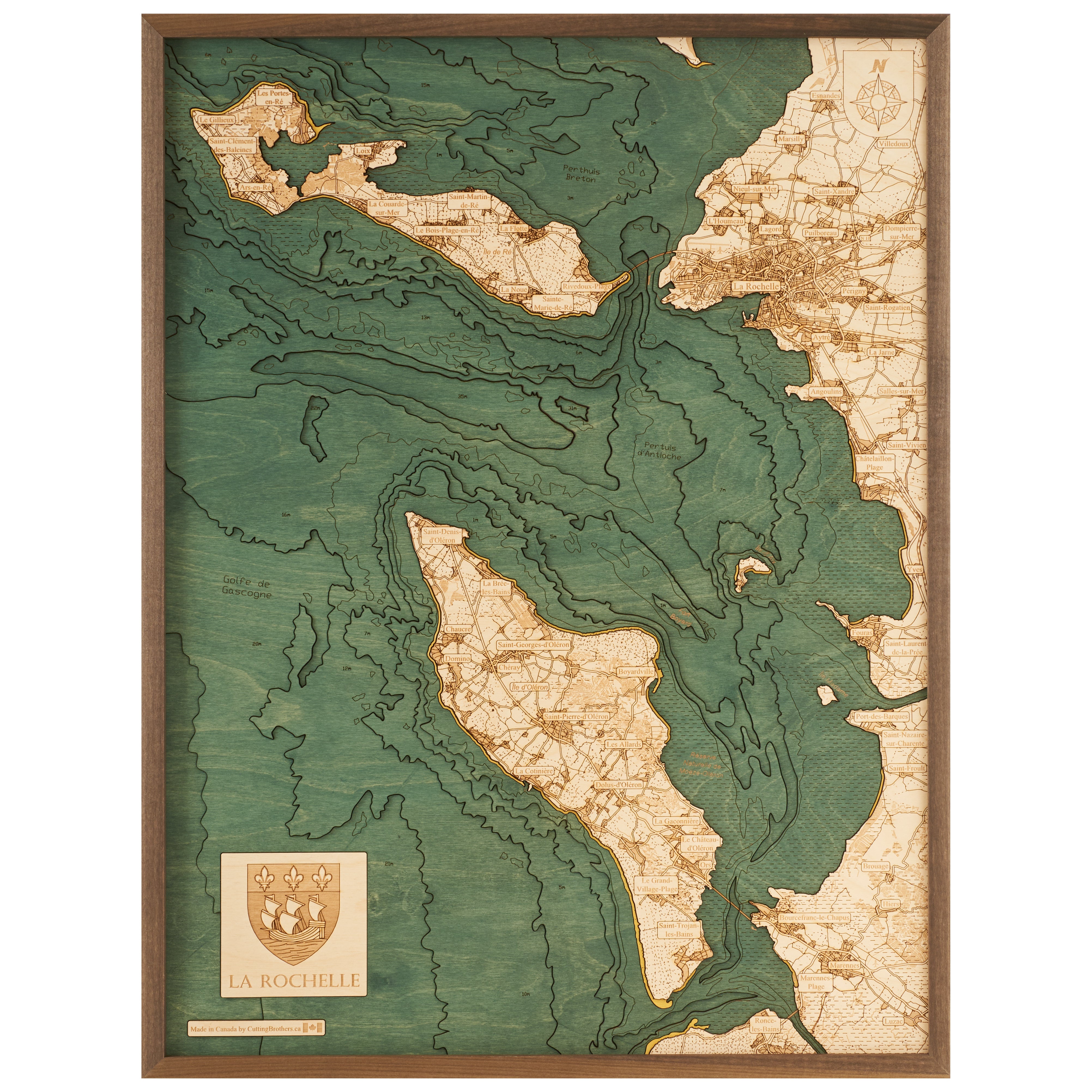 LA ROCHELLE - 3D WOODEN WALL MAP - Version L