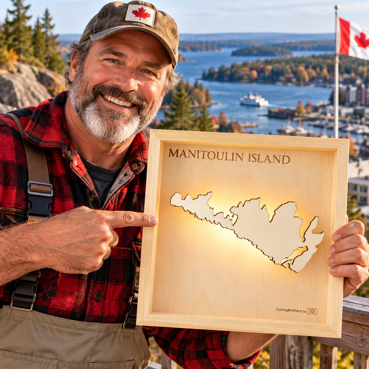 MANITOULIN ISLAND - LED LIGHT WOODEN WALL MAP - Version S