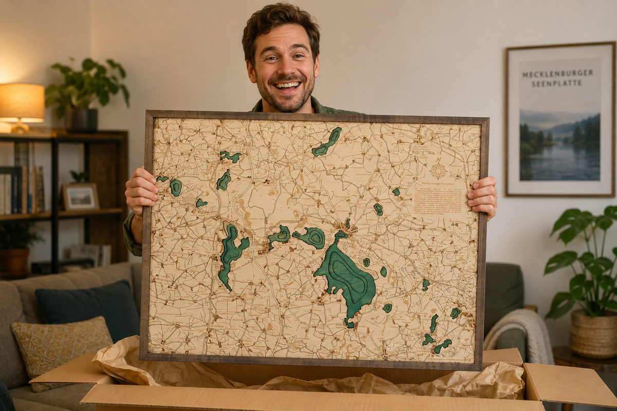 MECKLENBURG LAKES 3D WOODEN WALL MAP - Version L