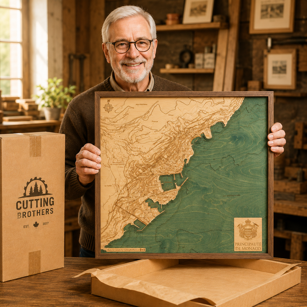 MONACO - 3D WOODEN WALL MAP - Version L